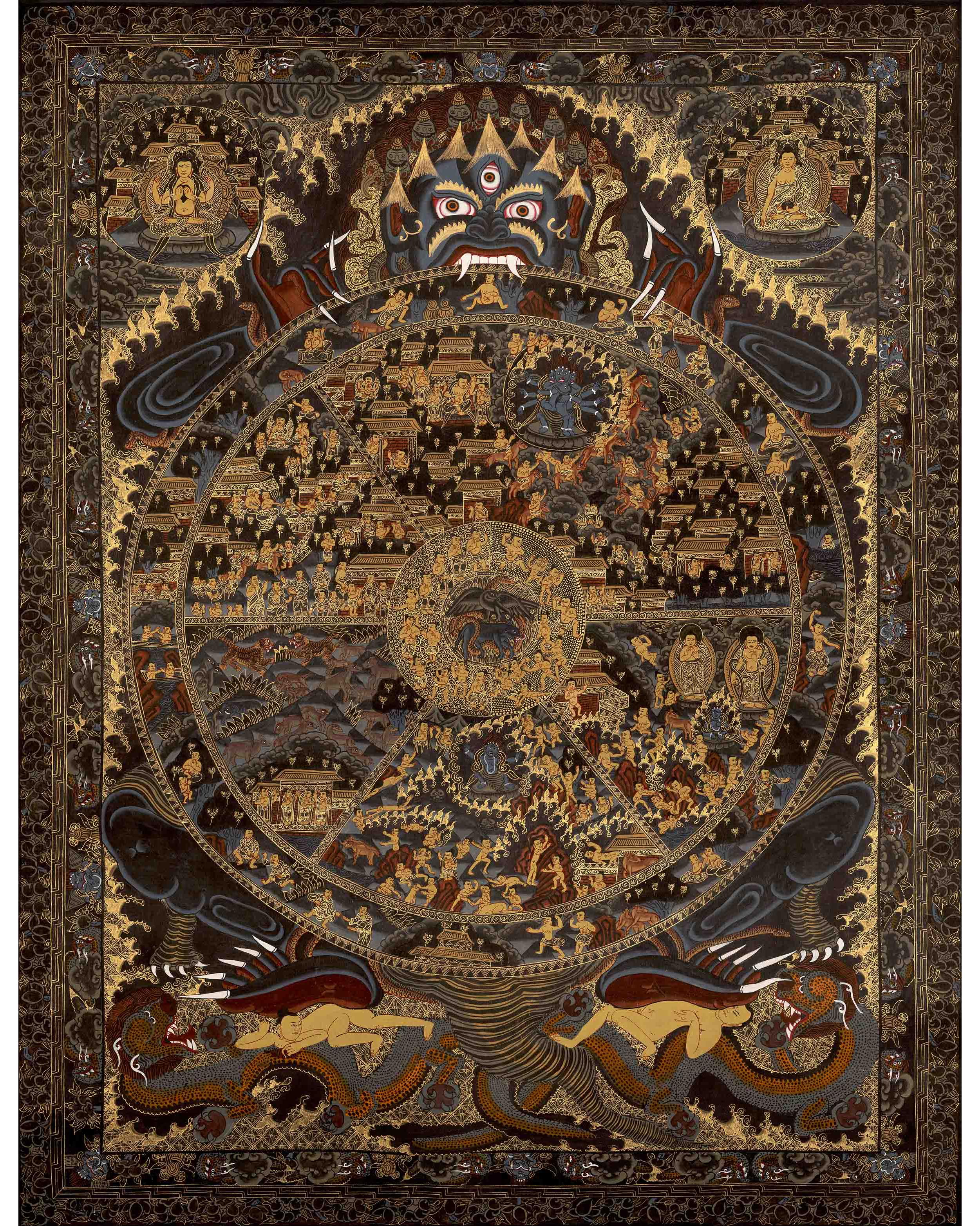 Hand-Painted Wheel Of Life Thangka | Bhavachakra Painting