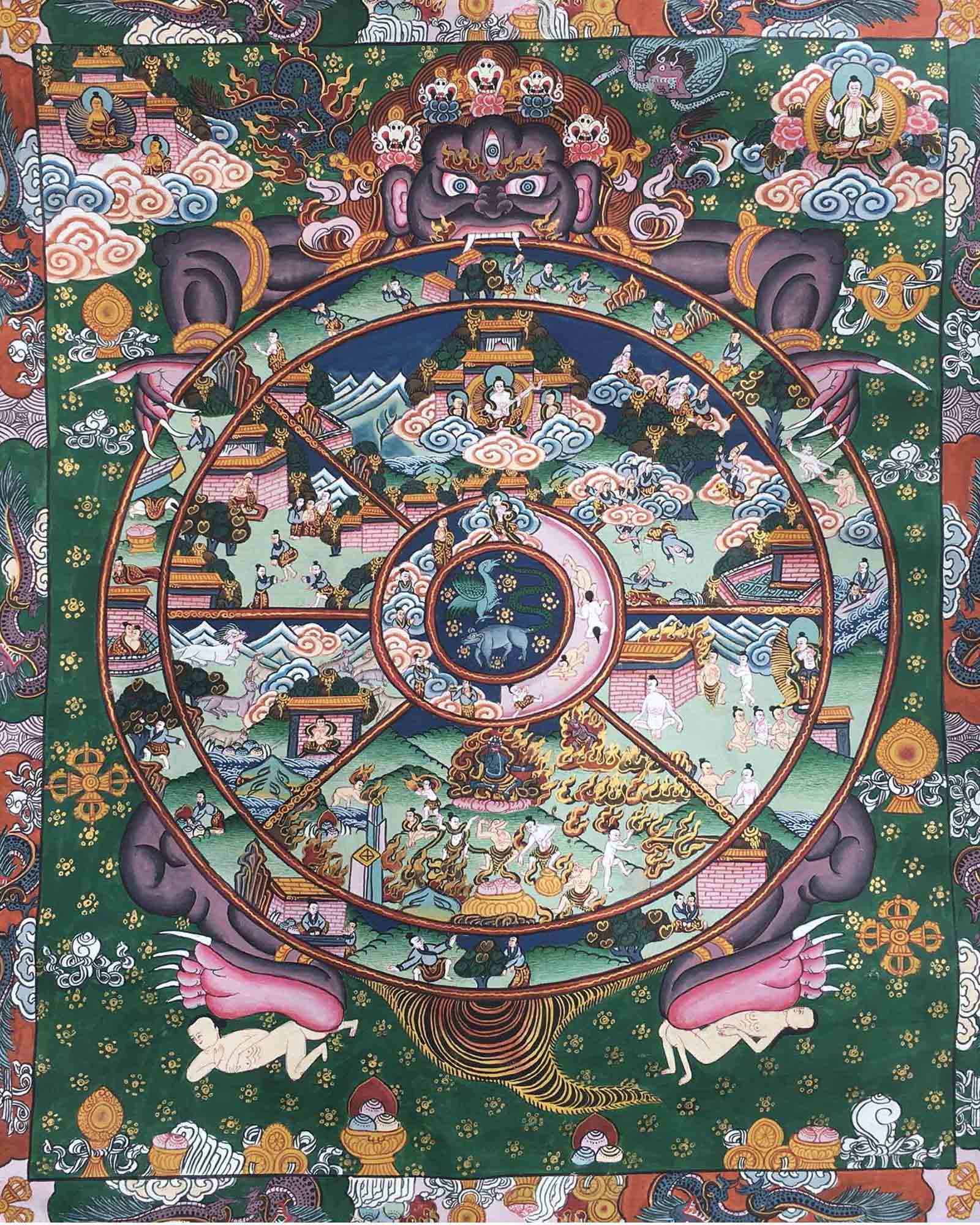 Wheel of life Thangka | Wall hanging Decoration for Relaxation | Tibetan Art