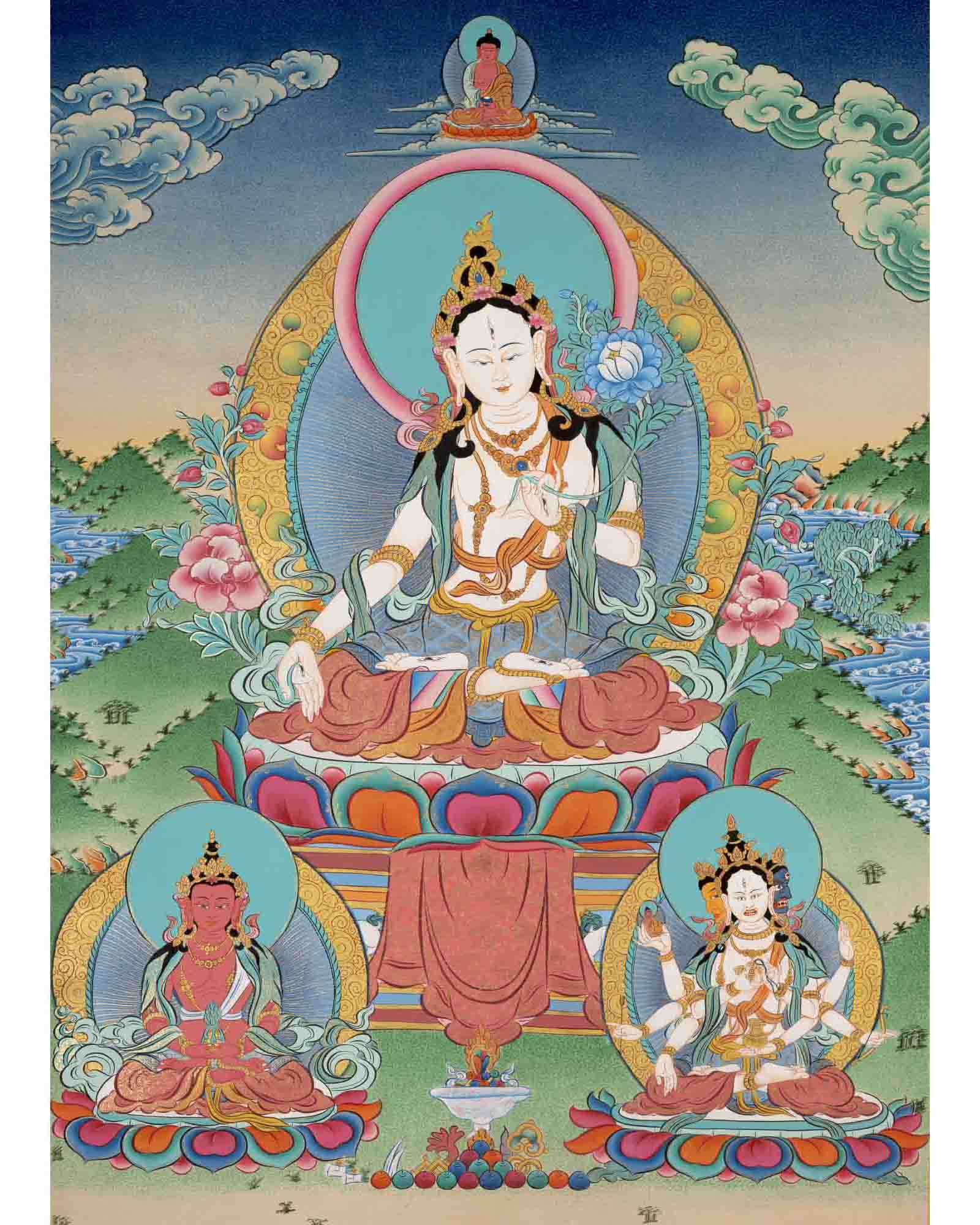 White Tara Thangka Painting | Religious Buddhist Art | Wall Decors