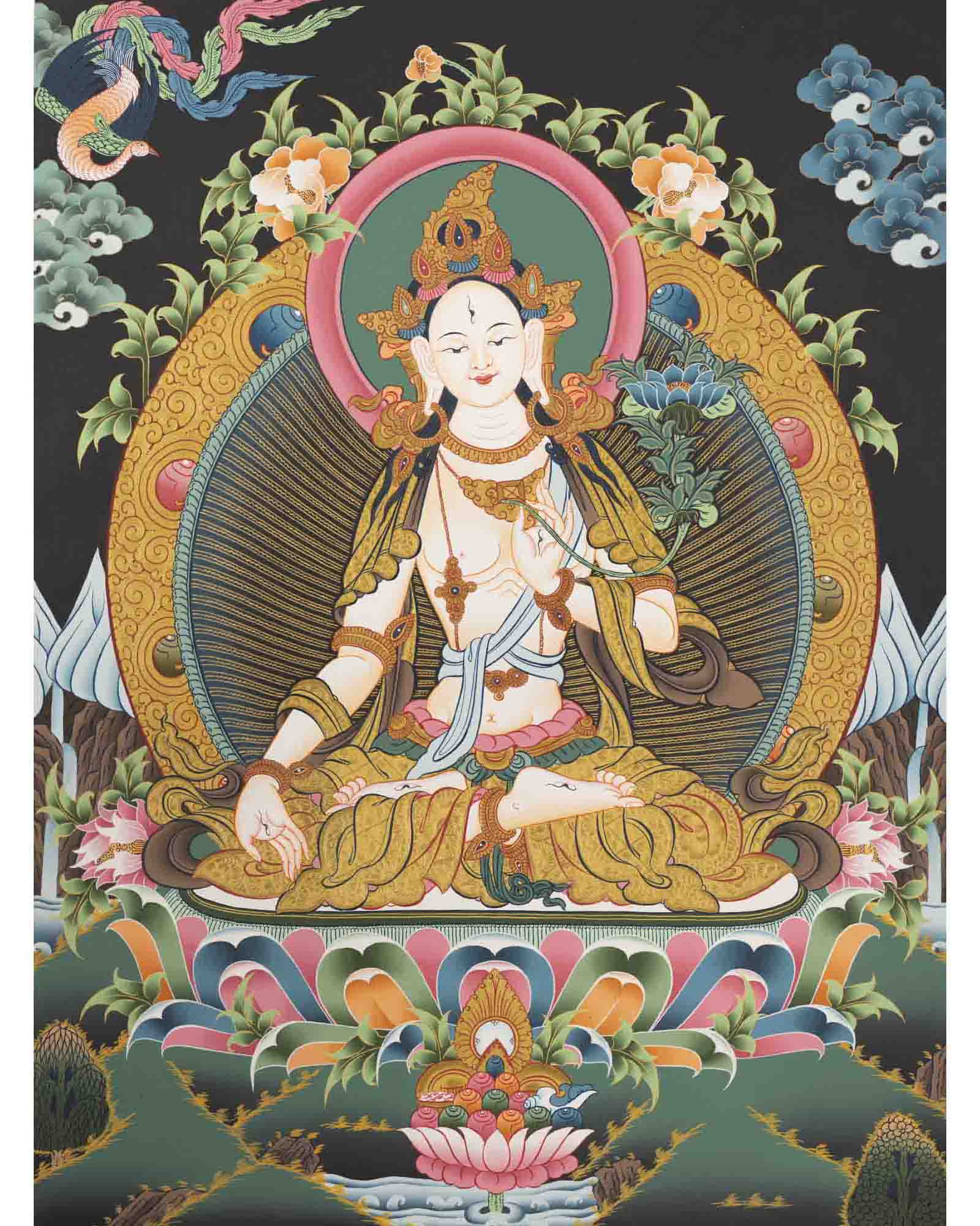 White Tara Thangka | Female Bodhisattva Art | Religious Wall Decors