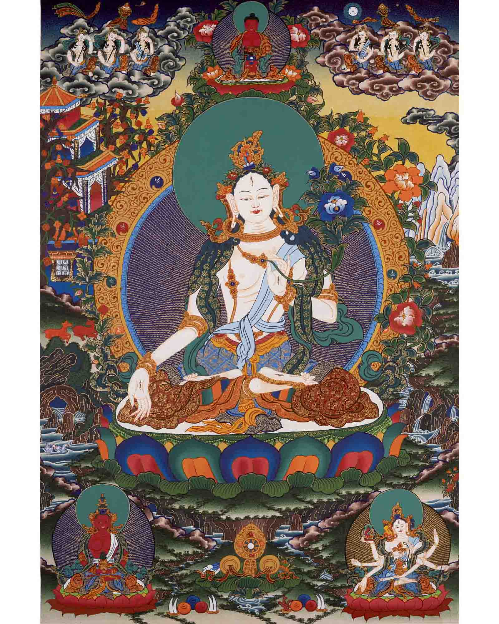 White Tara Thangka | Handpainted Female Bodhisattva | Wall Decors