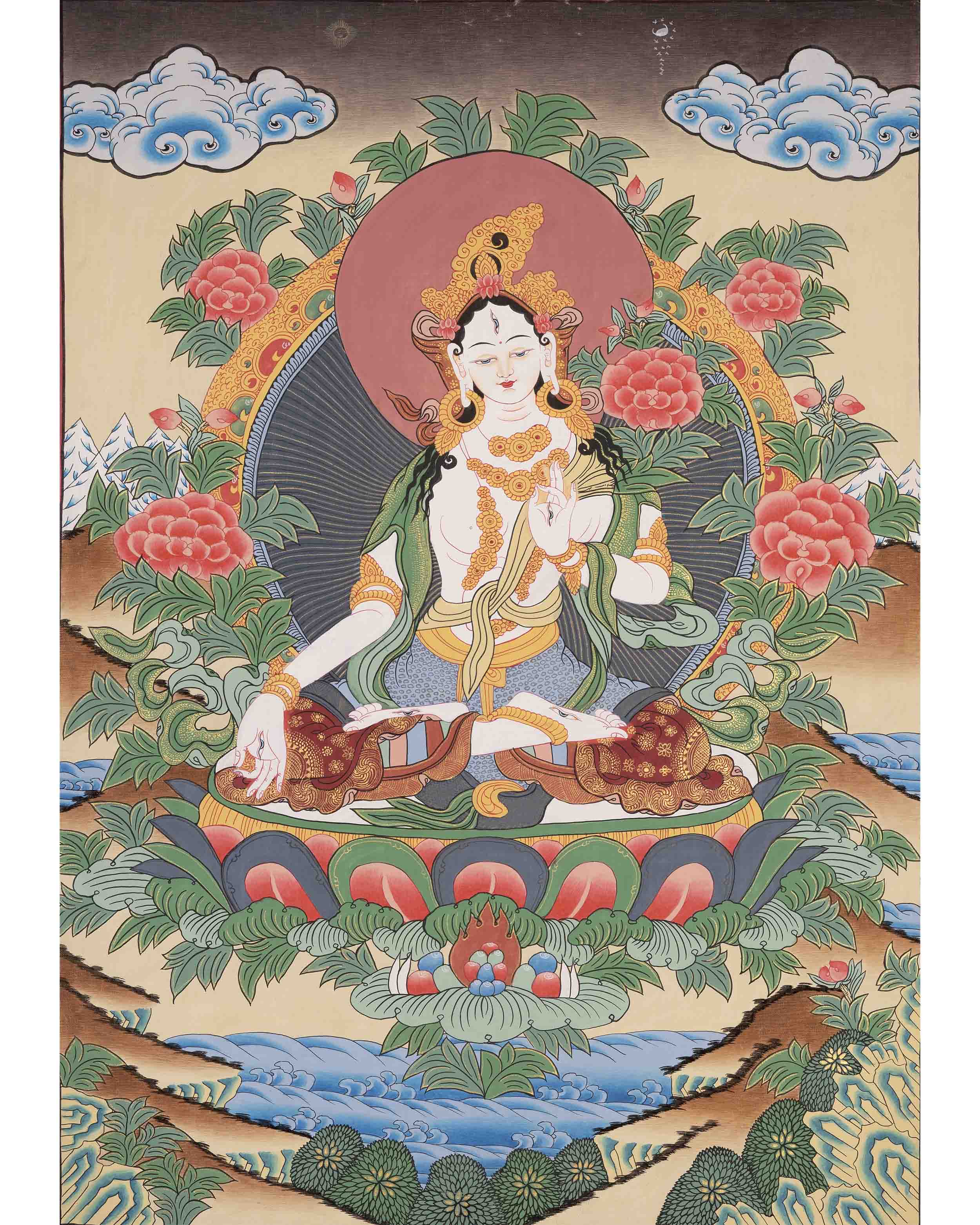 White Tara Thangka | Traditional Tibetan Art | Wall Decor