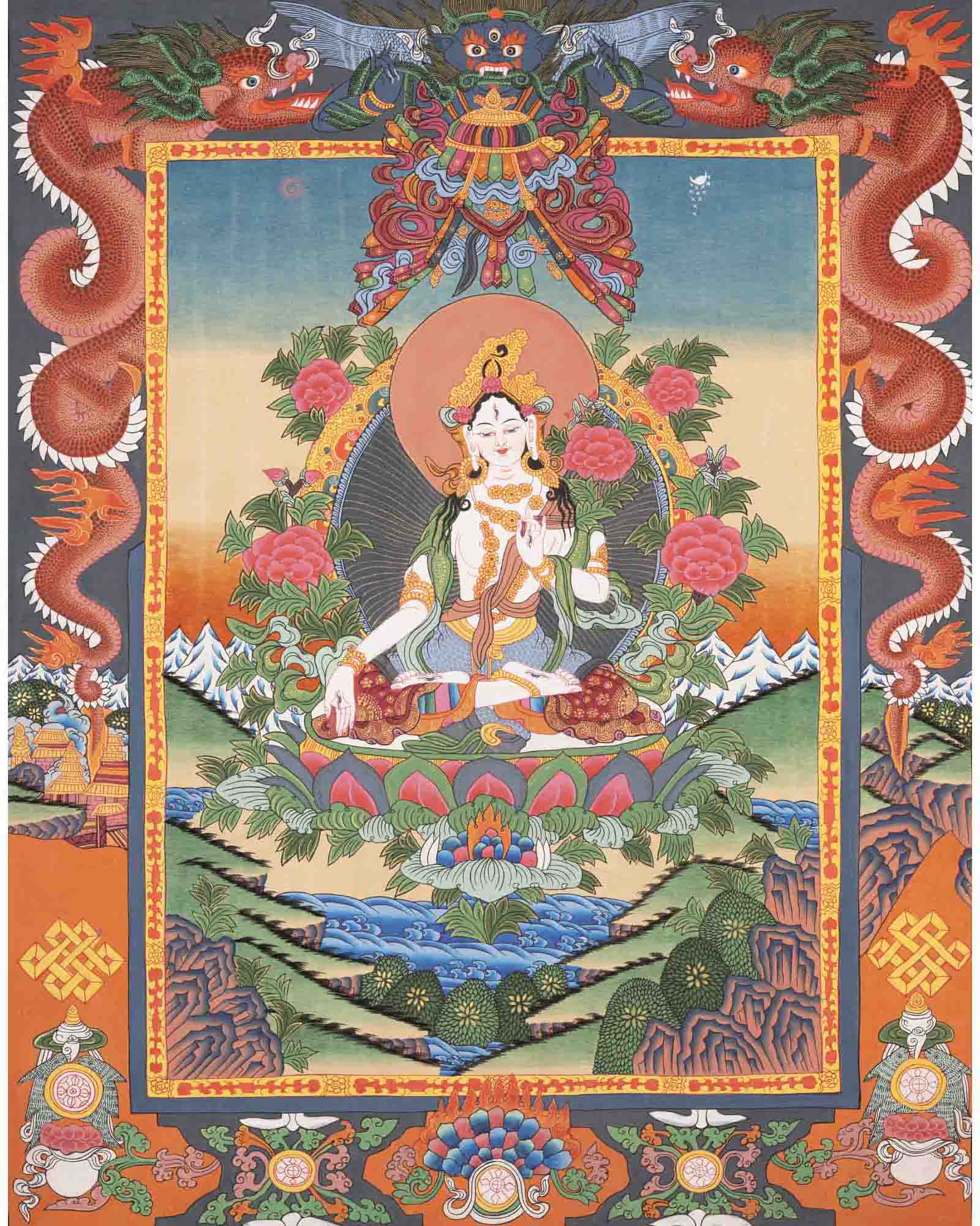 White Tara Thangka | Religious Tibetan Artwork | Wall Decors