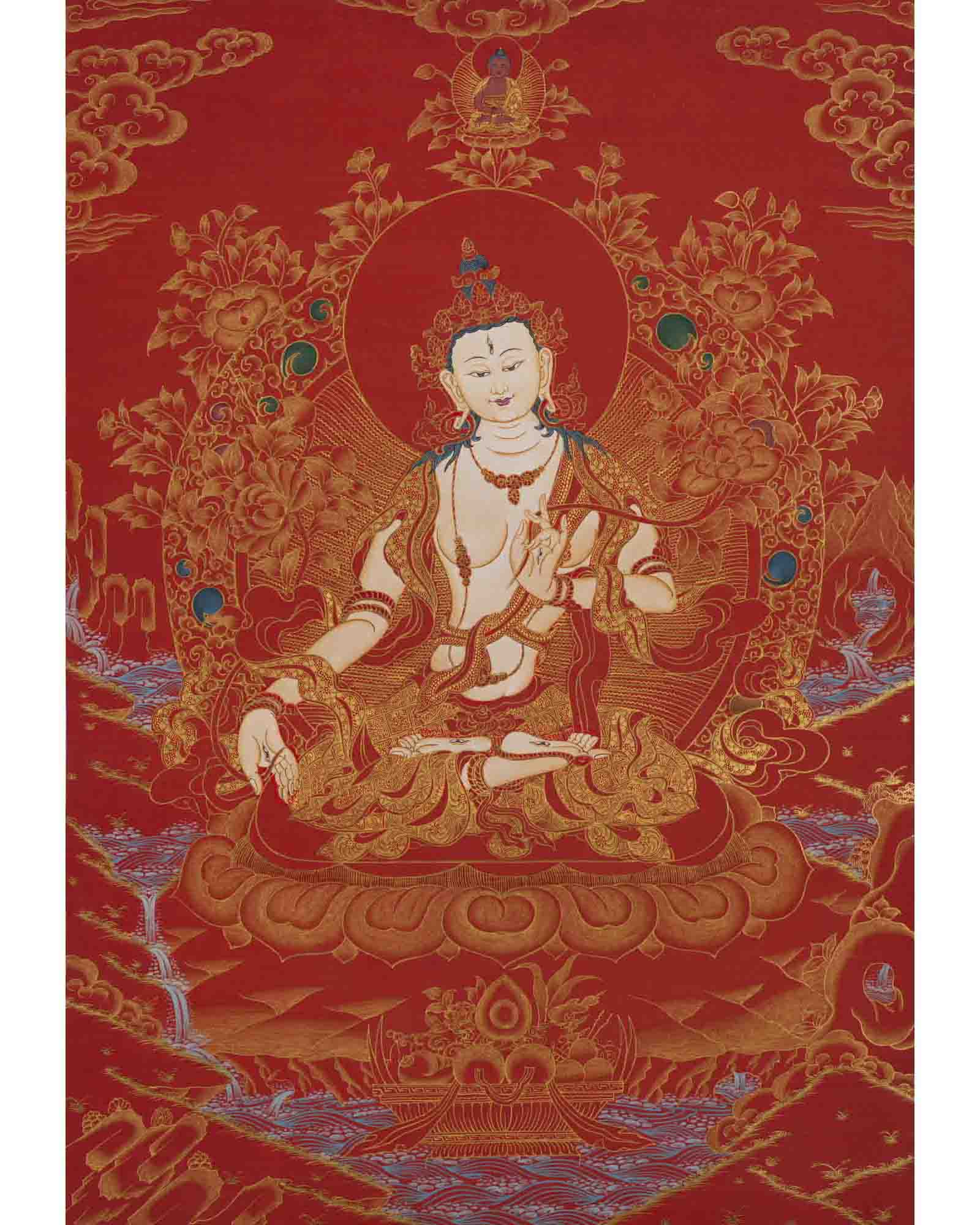 White Tara Thangka | 24K Gold Style Art | Religious Wall Decors