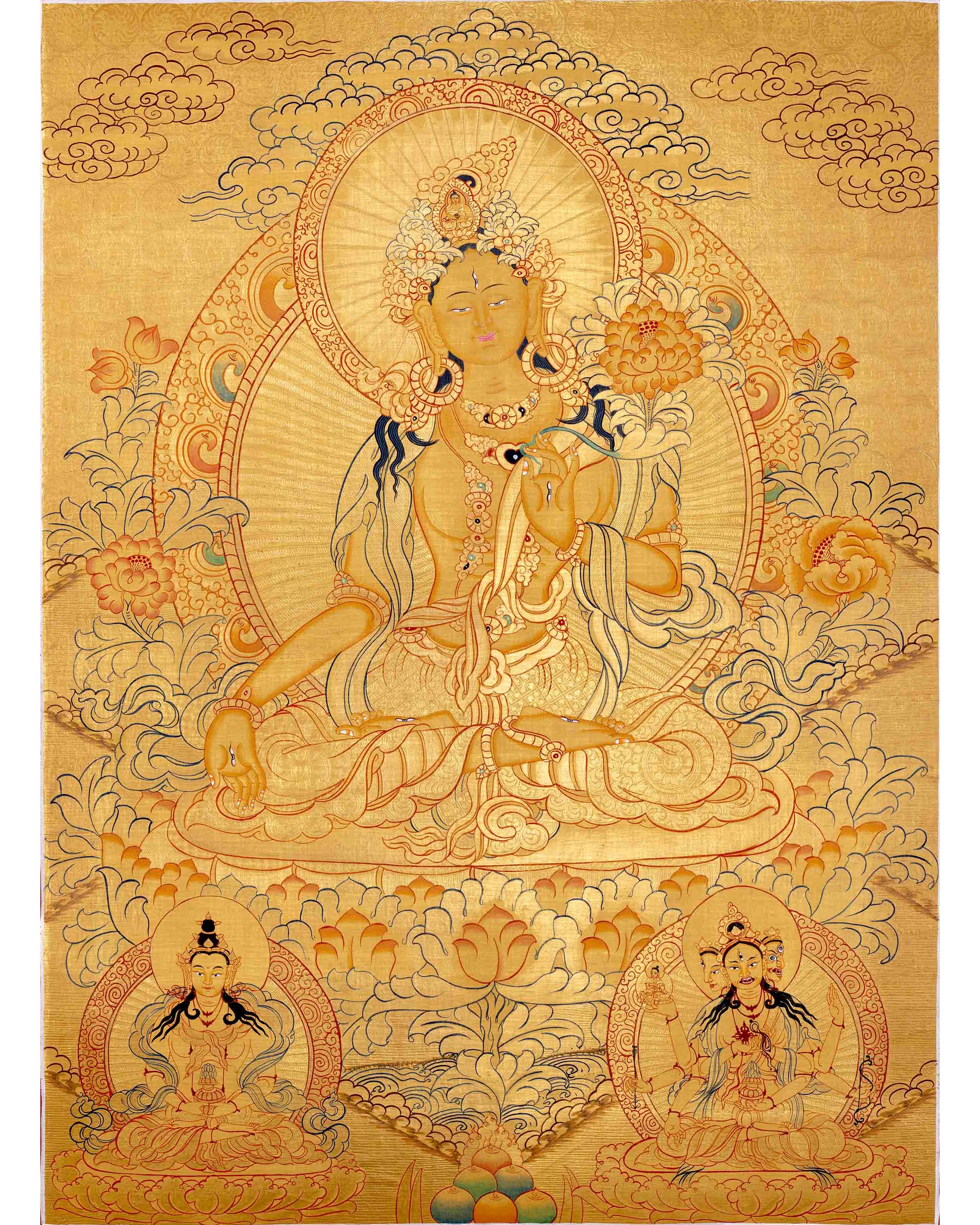 Hand-Painted White Tara Thangka | Wall Hanging Decor