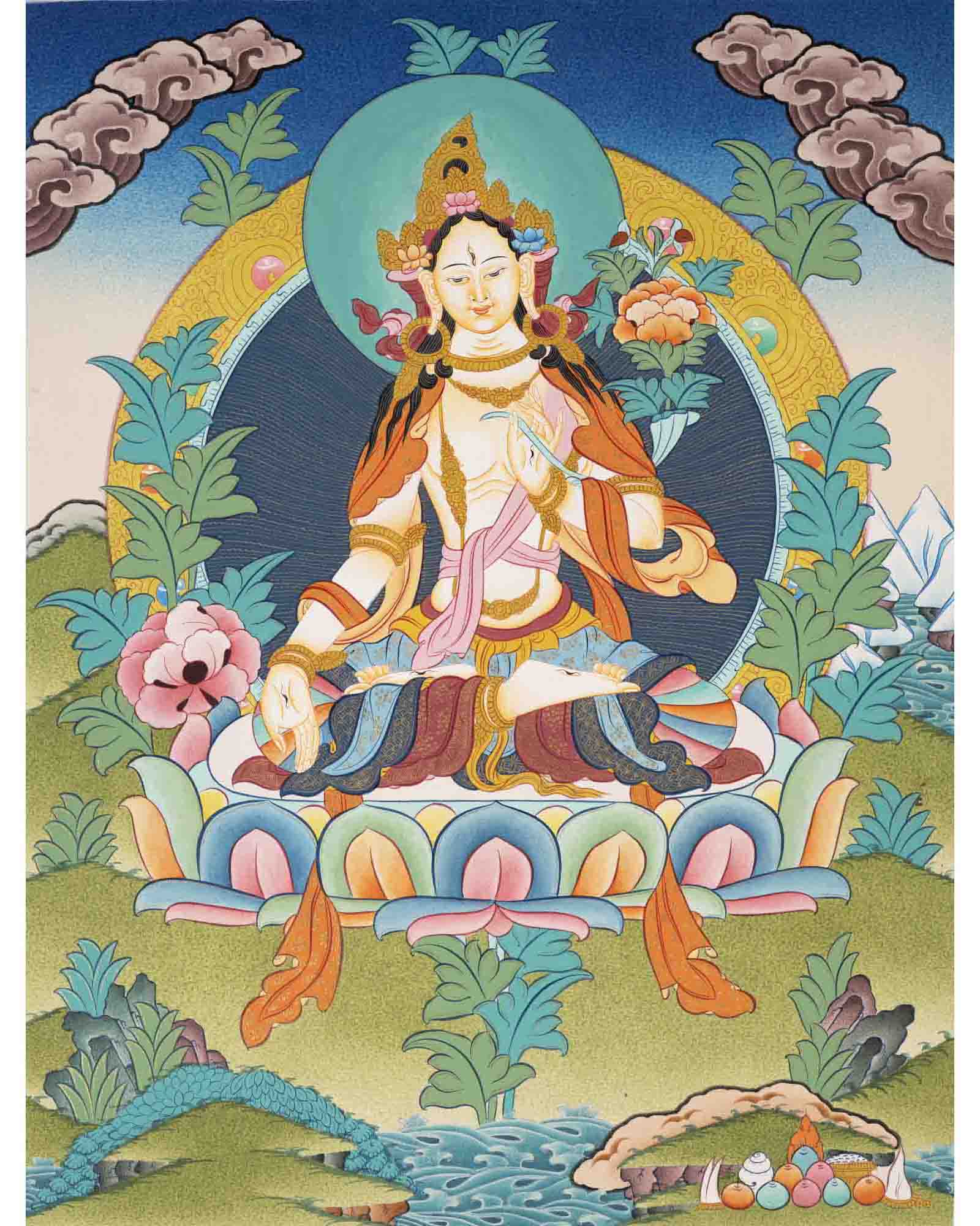 White Tara | Female Bodhisattva Thangka | Religious Buddhist Paint