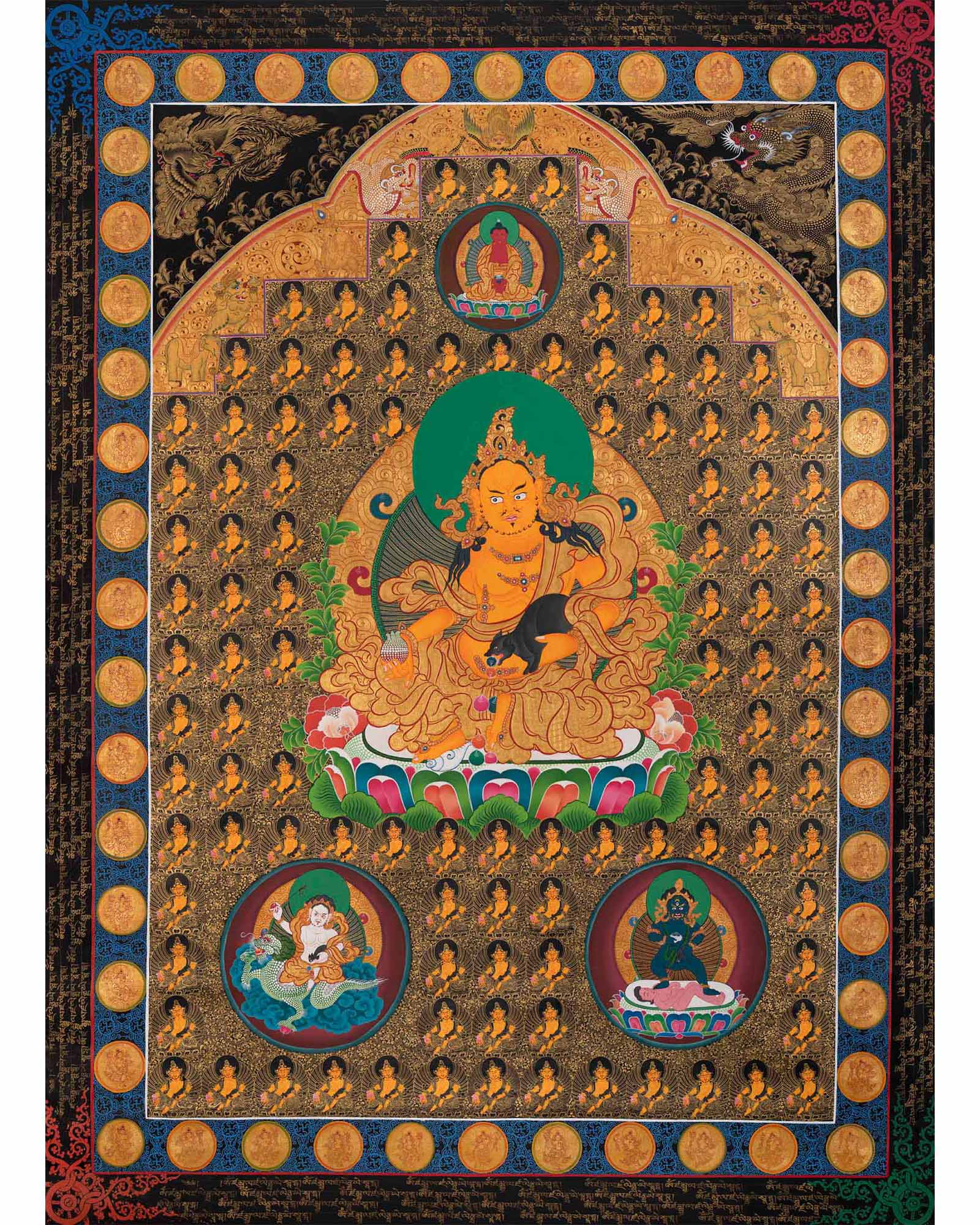 Dzambala Yellow Thangka  |  Traditional Tibetan Art | Wall Decors
