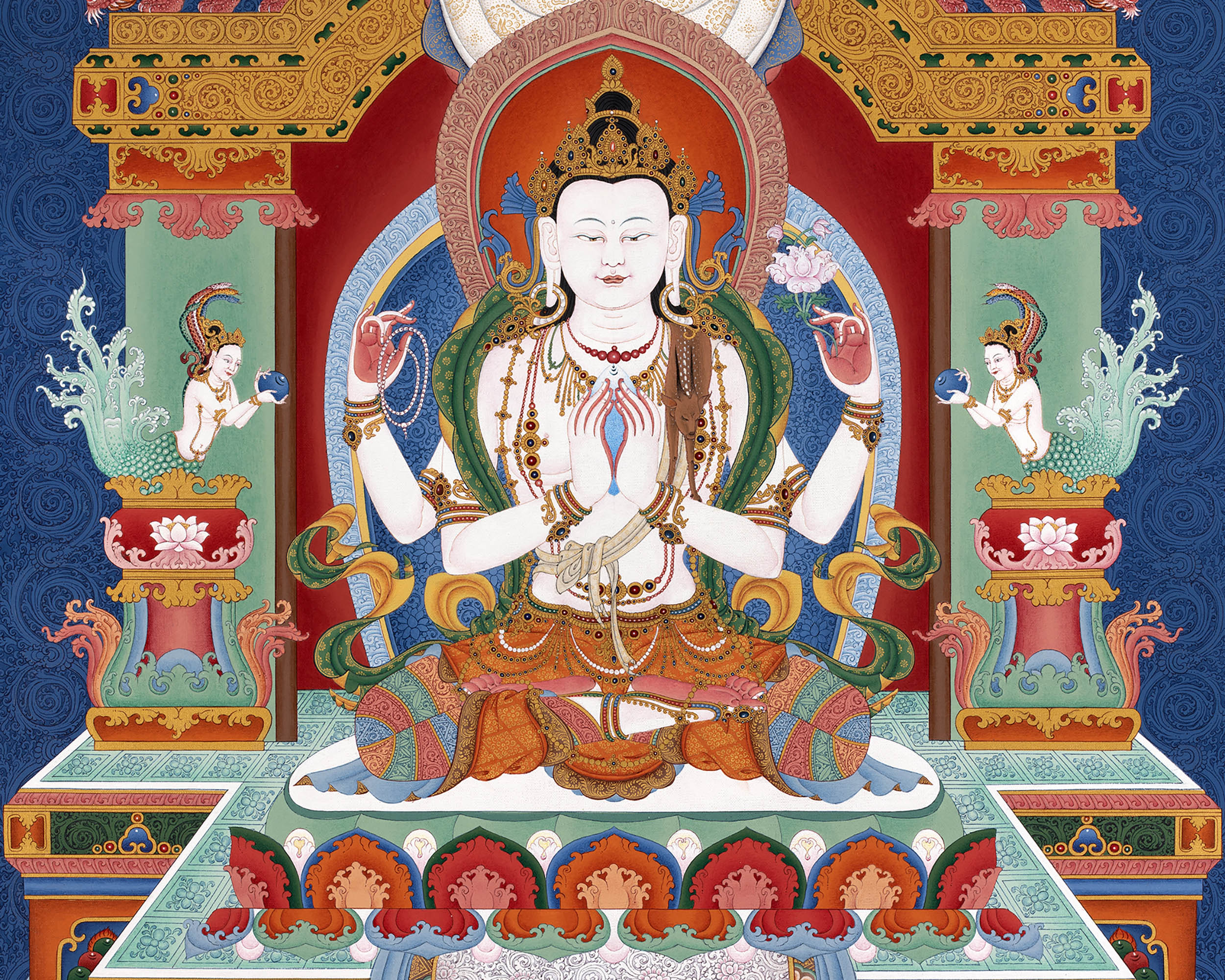 Chenrezig Thangka Print | Buddhist Art Prints | Traditional Art of Avalokiteshvara