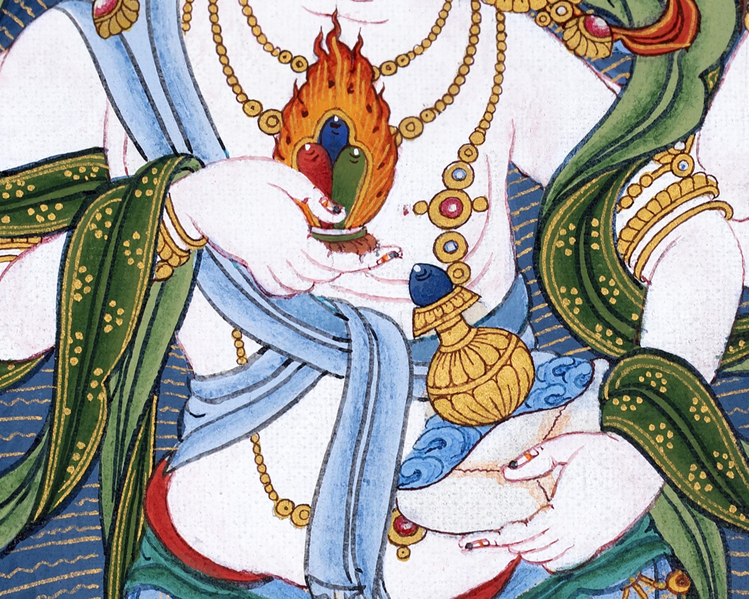 White Mahakala Thangka | Traditionally Hand painted Six-armed Mahakala