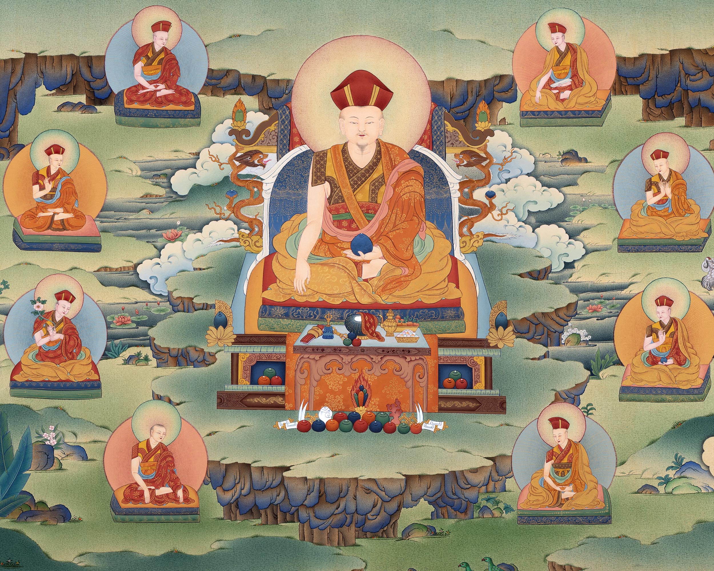 Rare Marpa Thangka, Painting of Kagyu Masters, High Quality Giclee Canvas Print, Digital Print