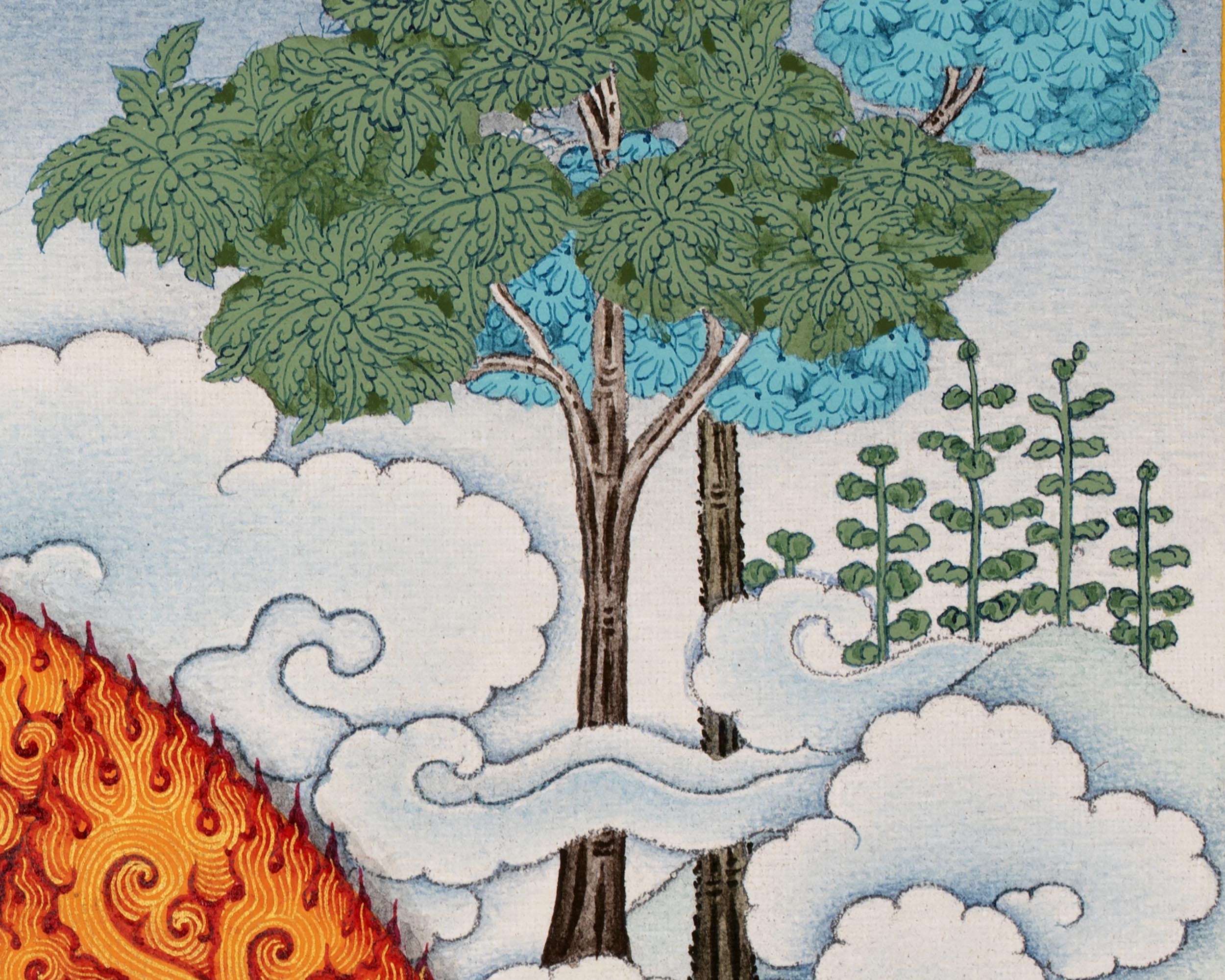 White Mahakala Thangka | Traditionally Hand painted Six-armed Mahakala