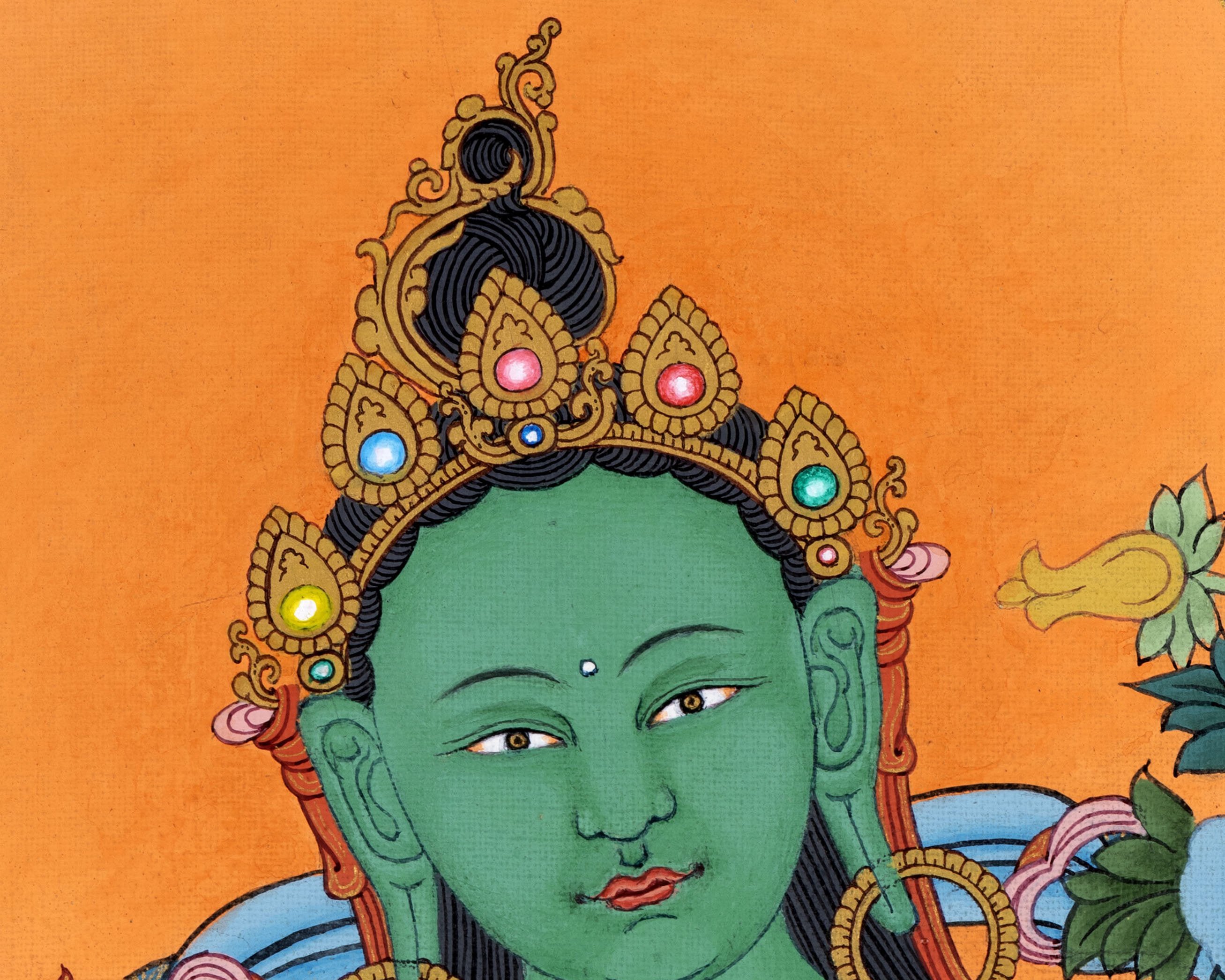 Green Tara Thangka | Mother Bodhisattva | Menri Style | Himalayan Buddhist Deity