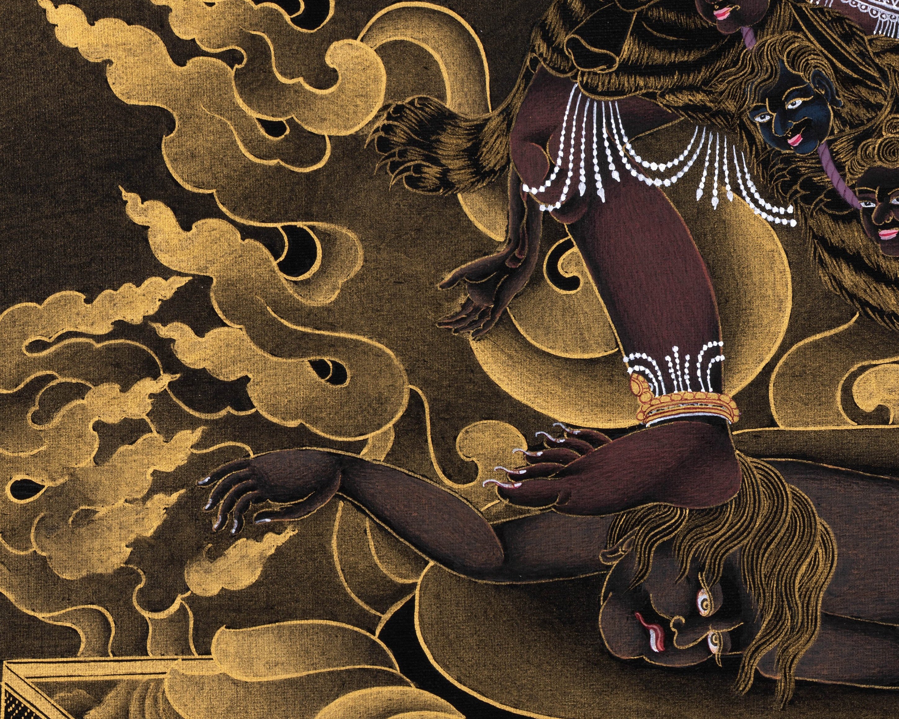 Rare Thangka of Ekajati Rahula Dorje Legpa, Original Painting of Mahakala, Mahakala Thangka