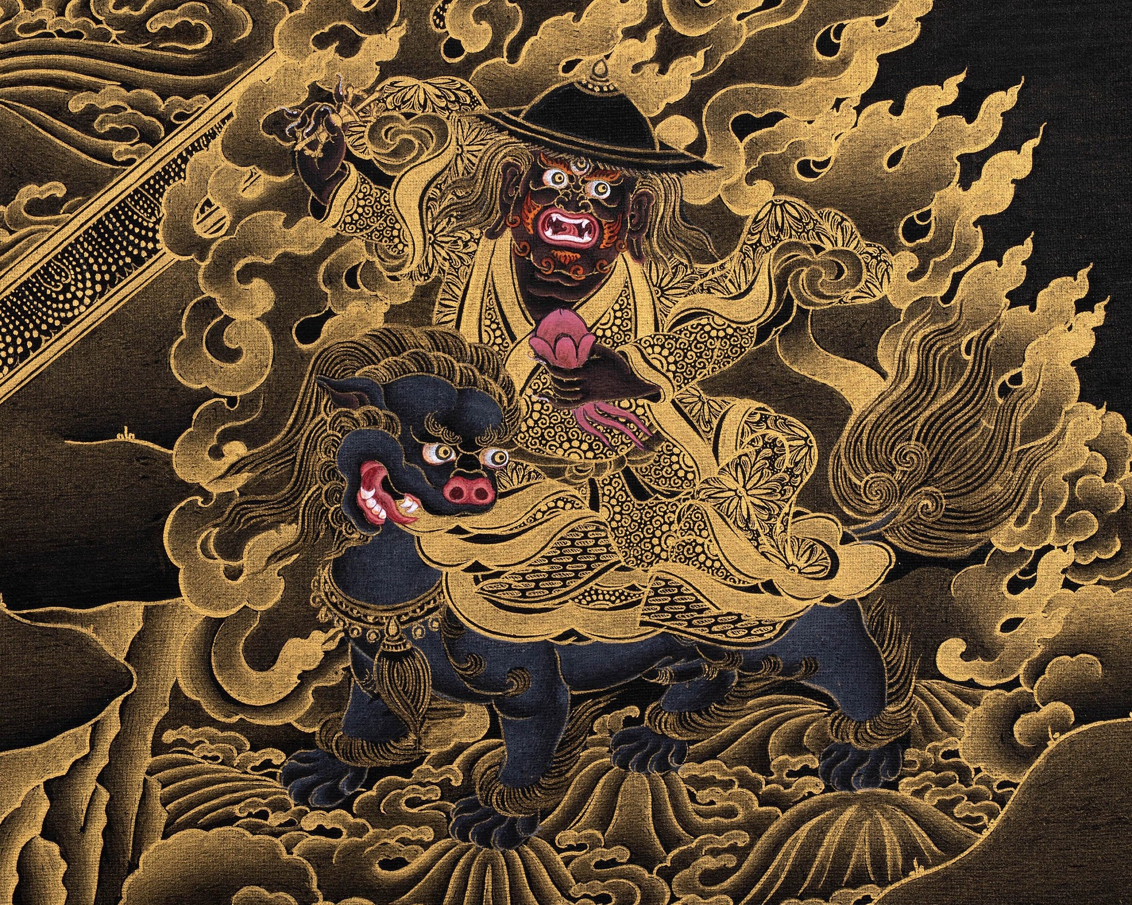 Rare Thangka of Ekajati Rahula Dorje Legpa, Original Painting of Mahakala, Mahakala Thangka