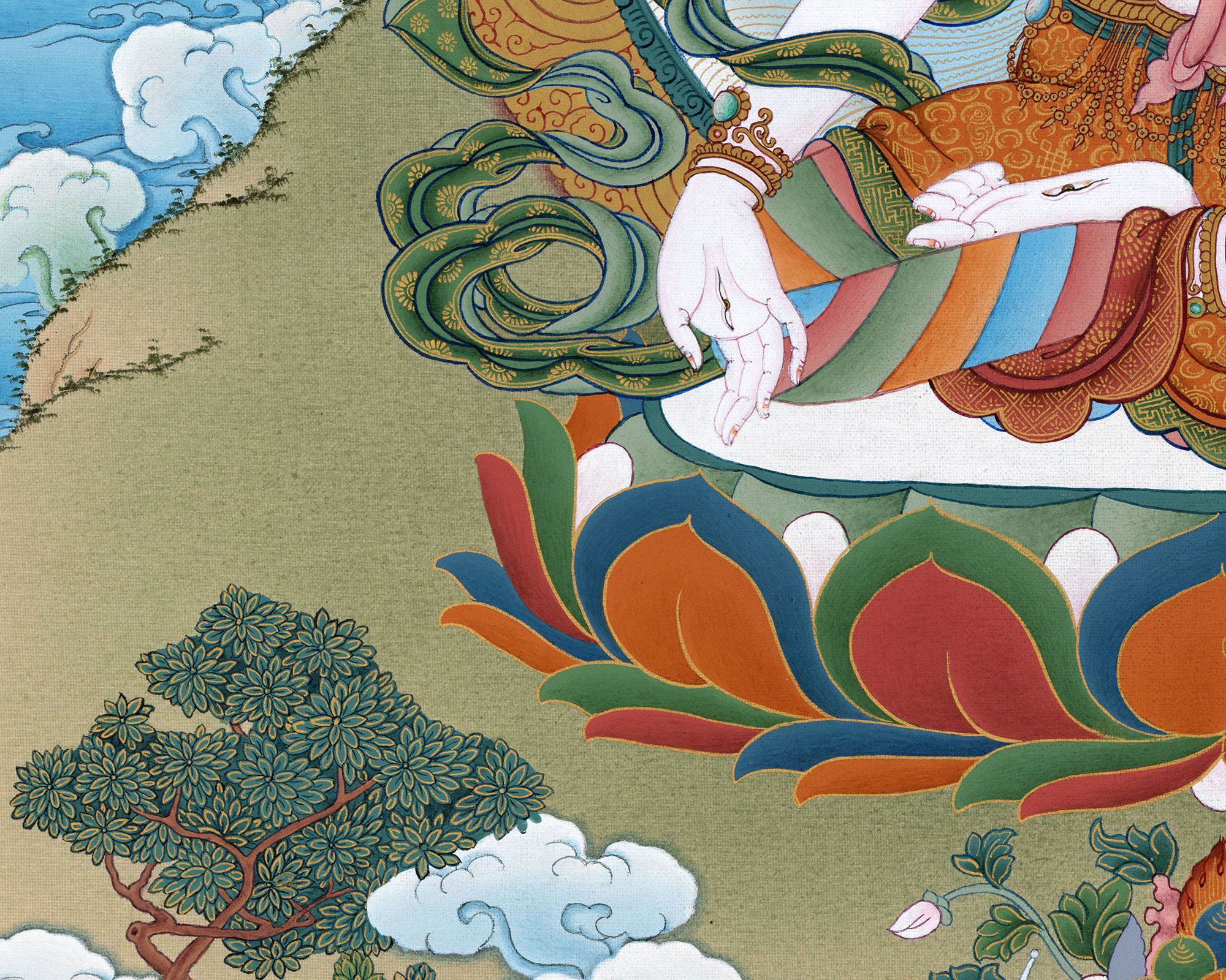White Tara Thangka, Traditional Hand Painted Gold Tara Painting, Vajrayana Buddhist Art