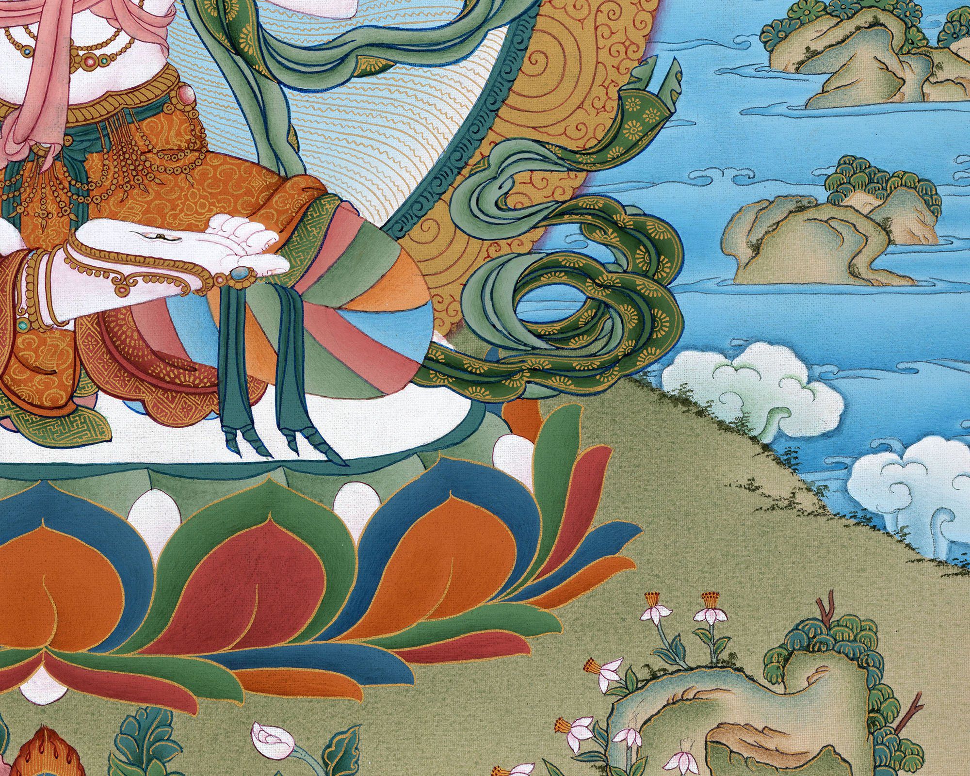 White Tara Thangka, Traditional Hand Painted Gold Tara Painting, Vajrayana Buddhist Art