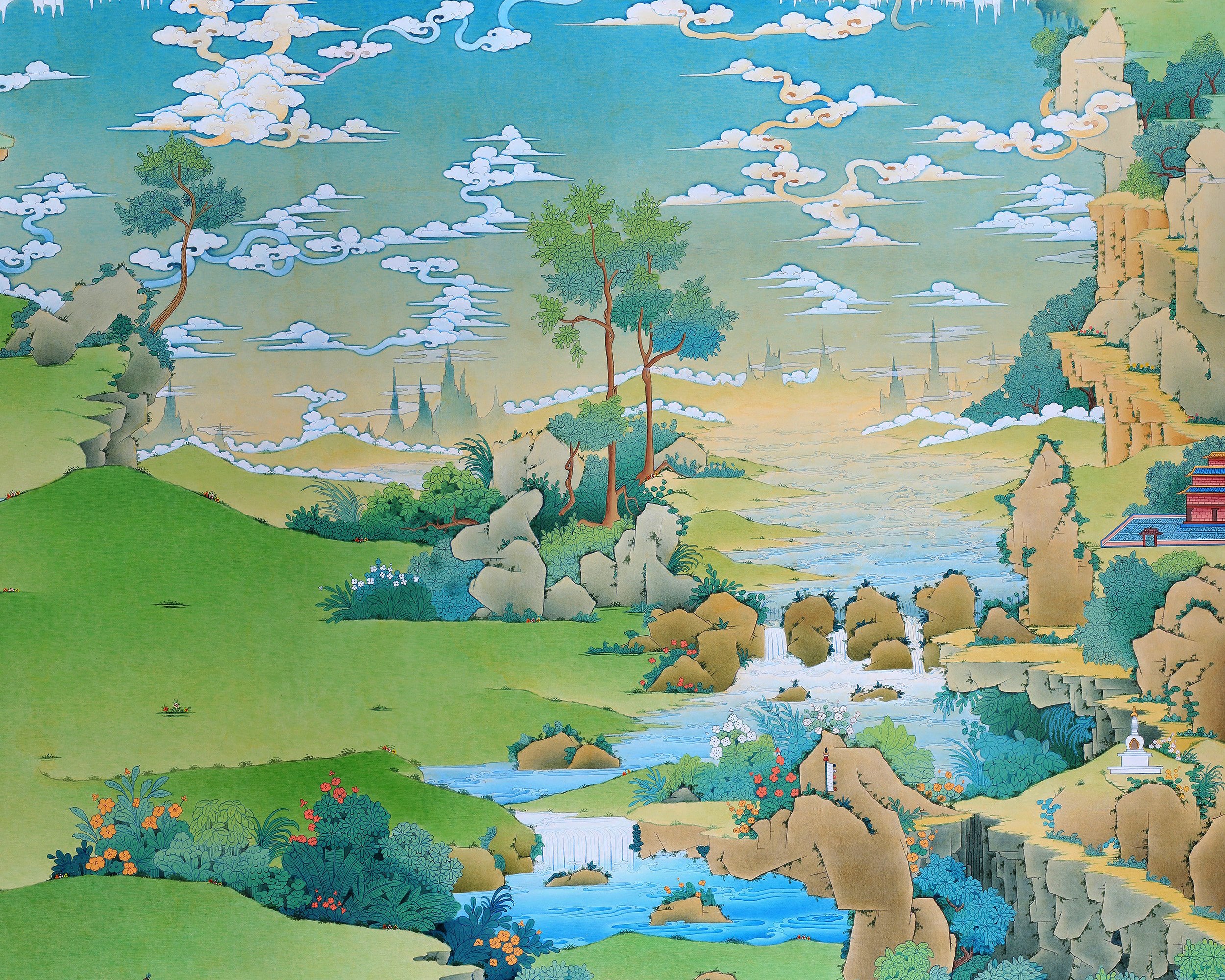Green Tara Thangka Painting, Tibetan Tara Buddhist Art, High Quality Giclee Canvas Print, Digital Print, Tara