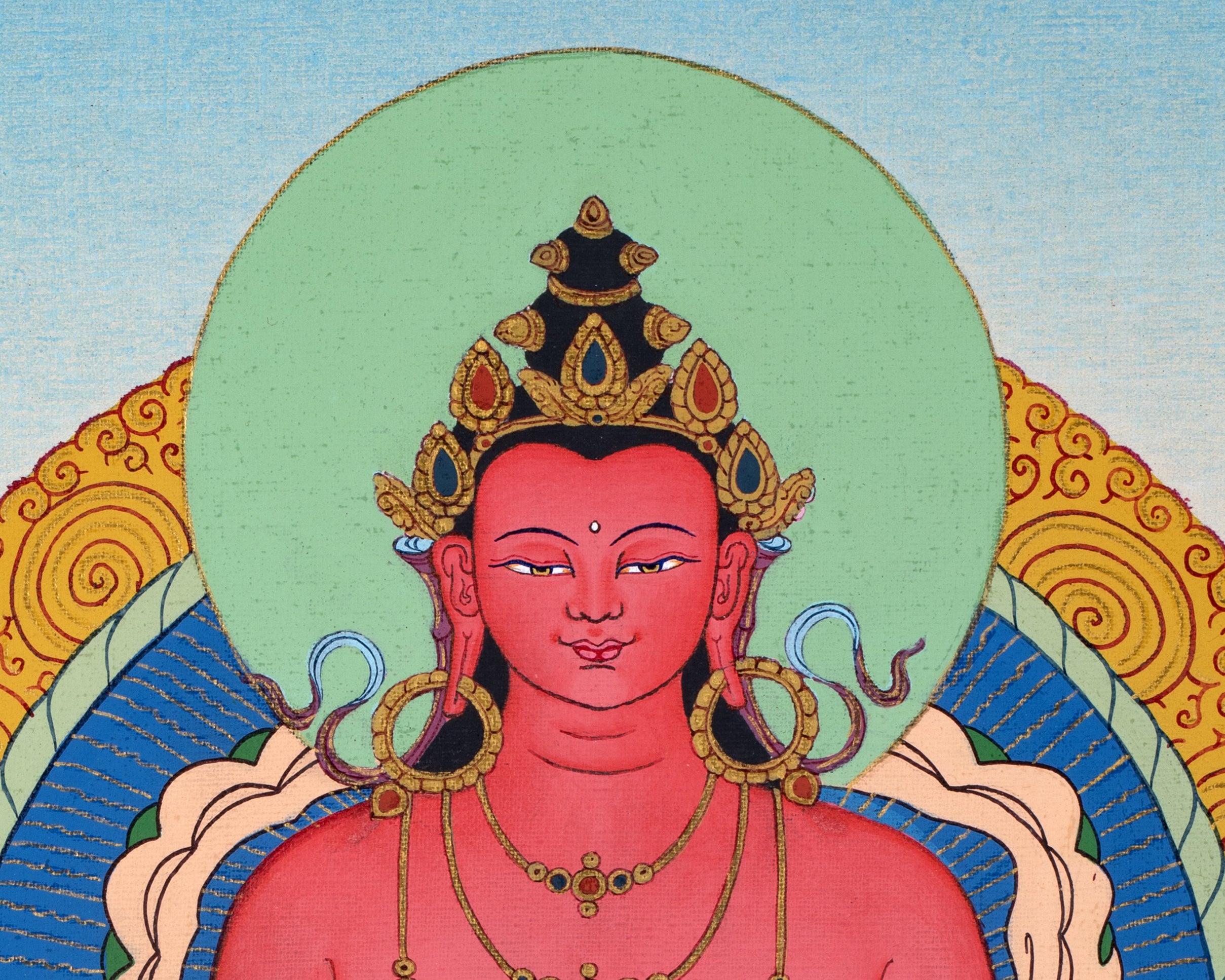 Amitayus Thangka, Hand Painted Vajrayana Painting, Vajrayana thangka, Thangka Painting, Thangka Art