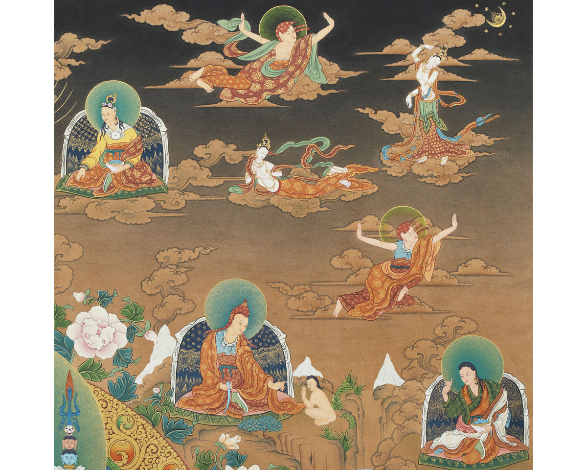 Guru Rinpoche Thangka, 25 disciples of Padmasambhava, High Quality Giclee Canvas Print, Digital Print, Thangka Print