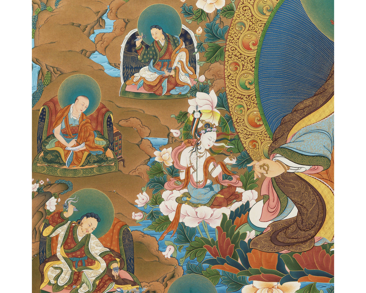 Guru Rinpoche Thangka, 25 disciples of Padmasambhava, High Quality Giclee Canvas Print, Digital Print, Thangka Print