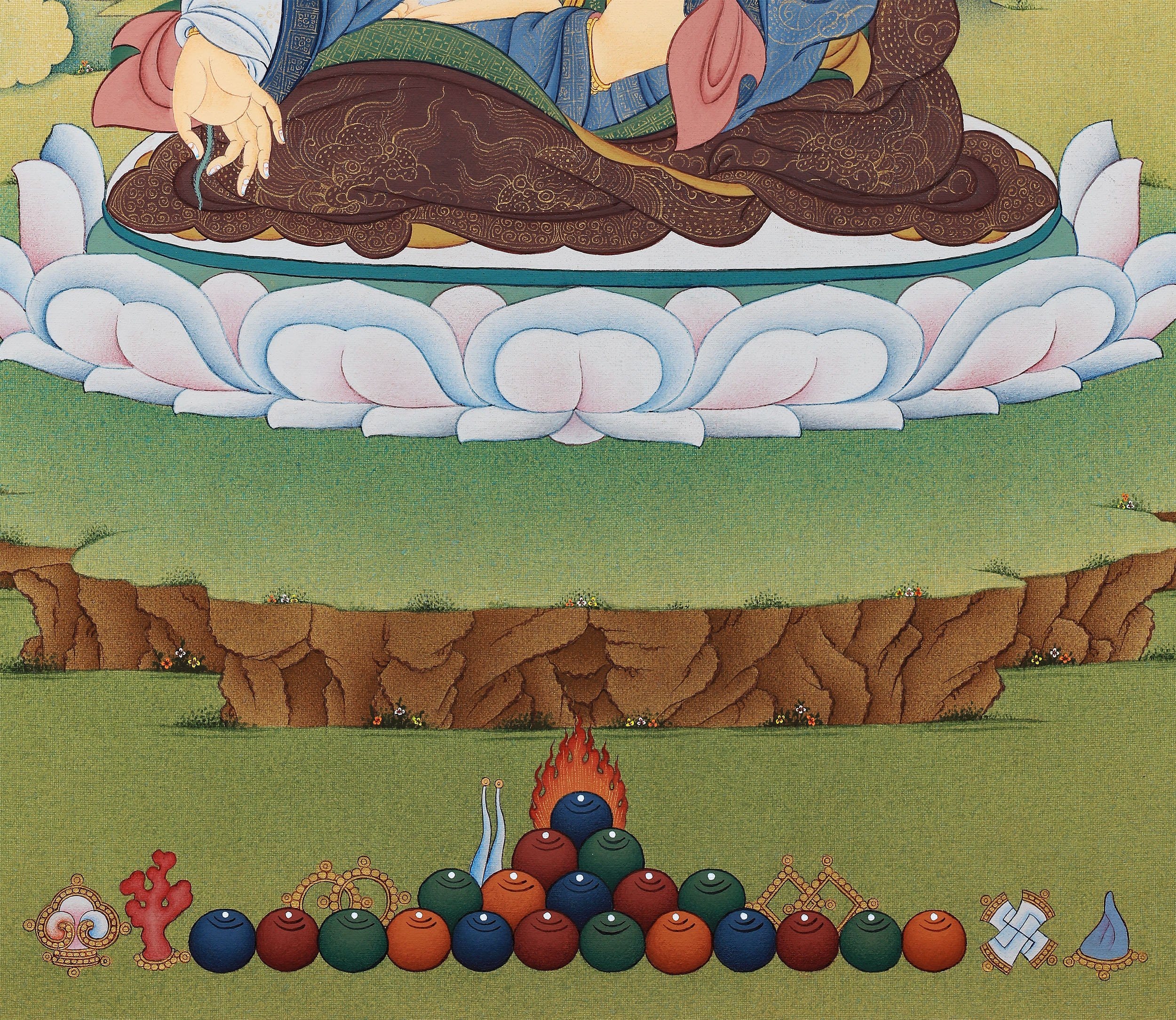 Yuthok Thangka Print | Tibetan Buddhist Master Art includes brocade