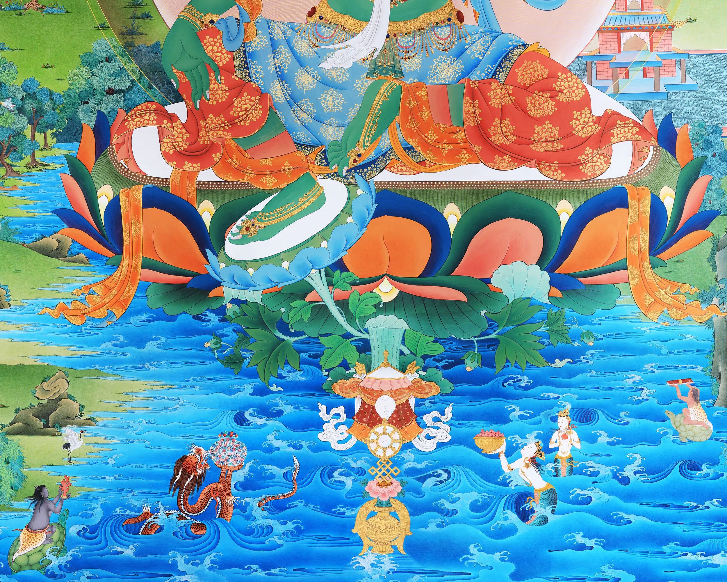 Green Tara Thangka Painting, Tibetan Tara Buddhist Art, High Quality Giclee Canvas Print, Digital Print, Tara
