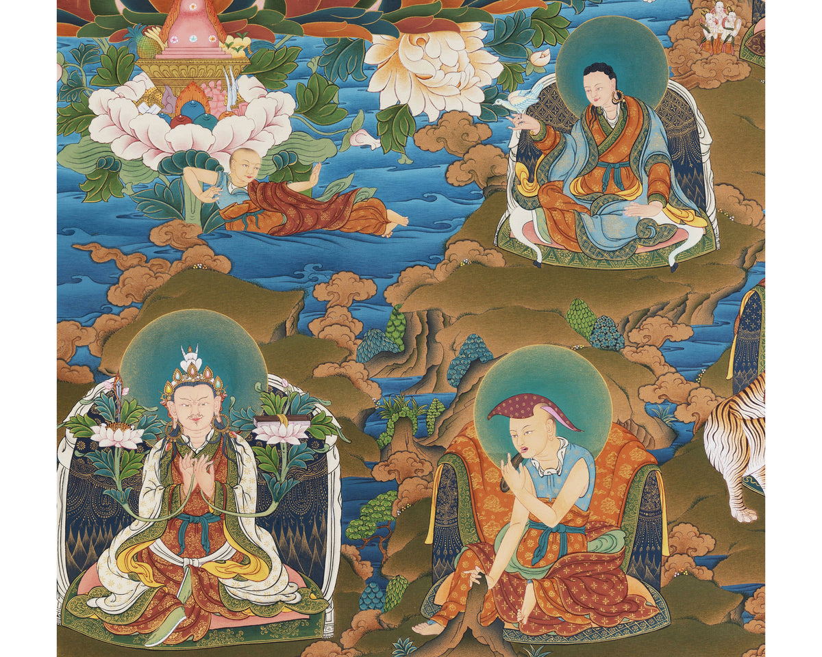 Guru Rinpoche Thangka, 25 disciples of Padmasambhava, High Quality Giclee Canvas Print, Digital Print, Thangka Print