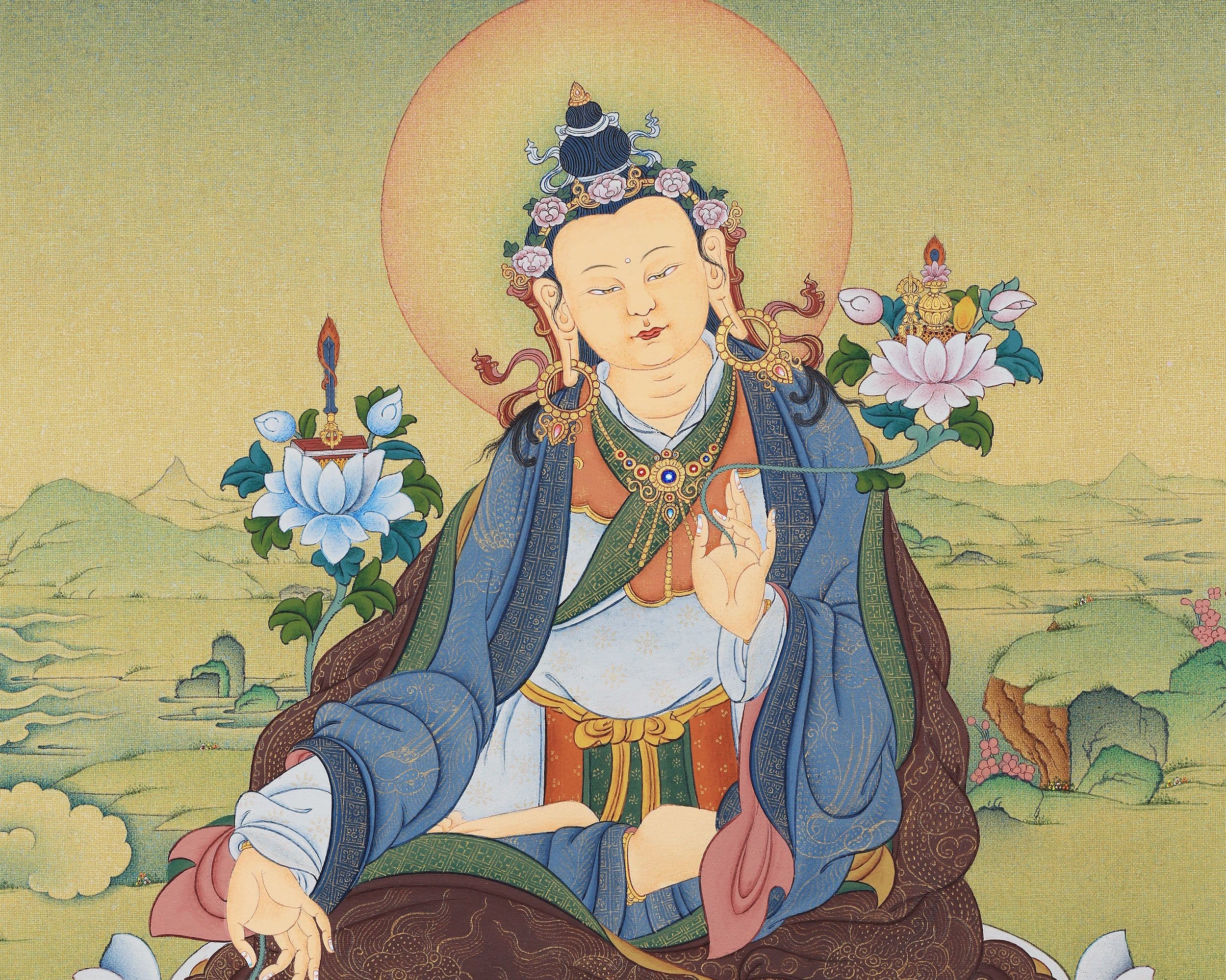 Yuthok Thangka Print | Tibetan Buddhist Master Art includes brocade