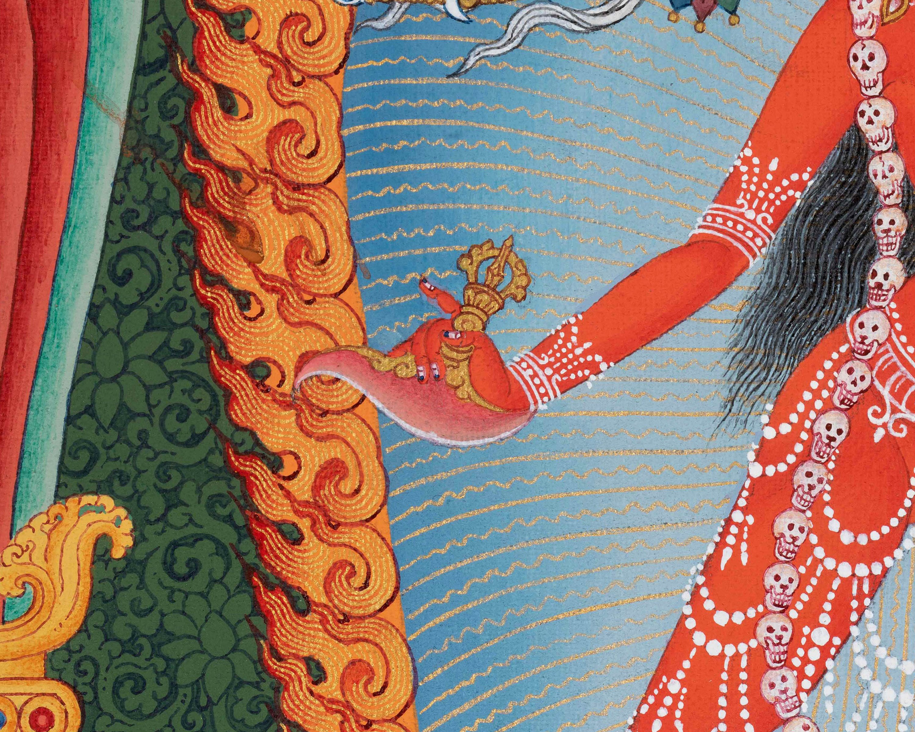 Vajrayogini Thangka Painting in Stone Color and 24K Gold, Rare Ancient 13 cent. Style