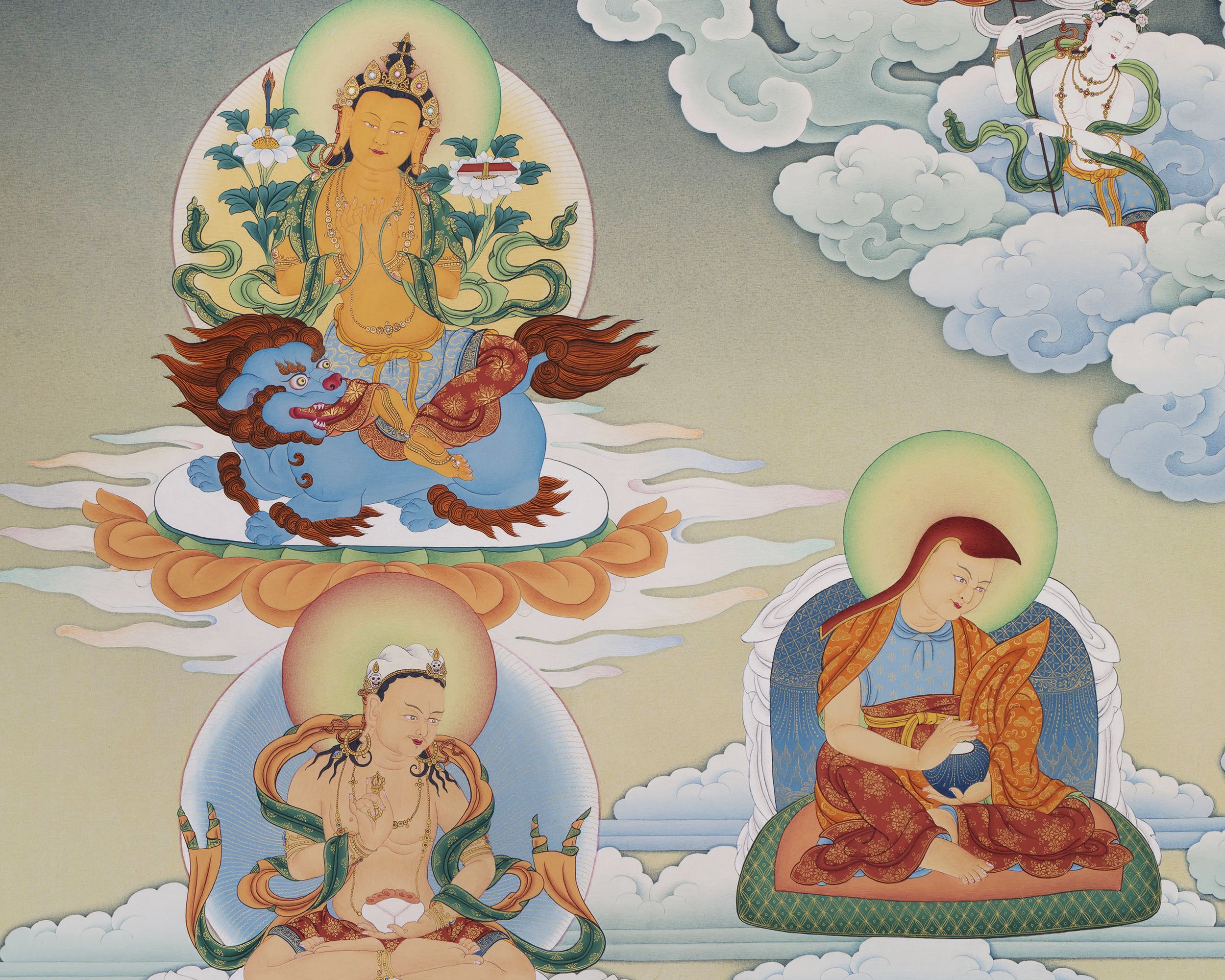Rare Thangka of Padampa Sangye with Machig Labdron, High Quality Canvas Print