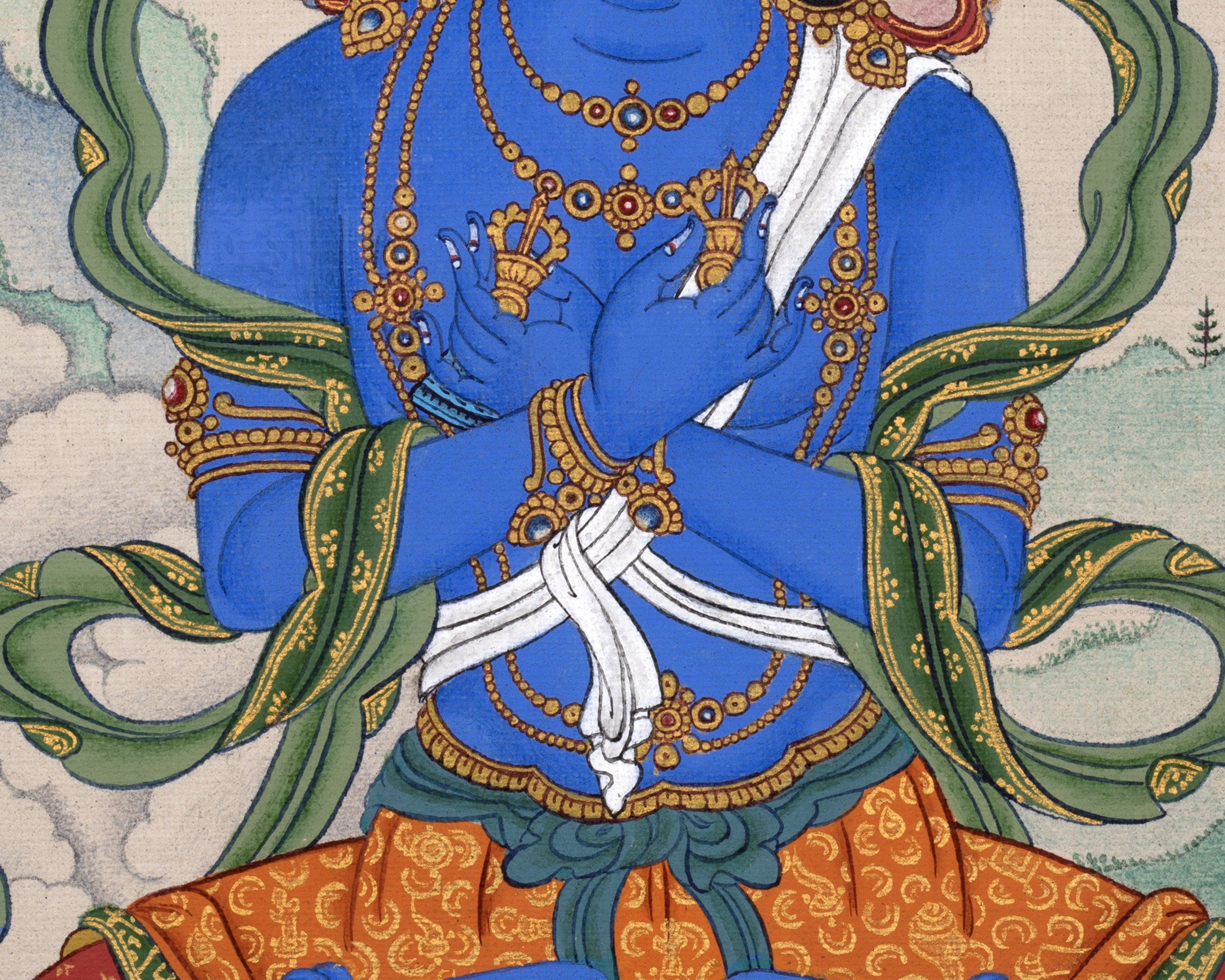 Vajradhara Thangka, Hand Painted Tibetan Painting in Natural Stone Colors, Buddha thangka painting, Karma Gadri