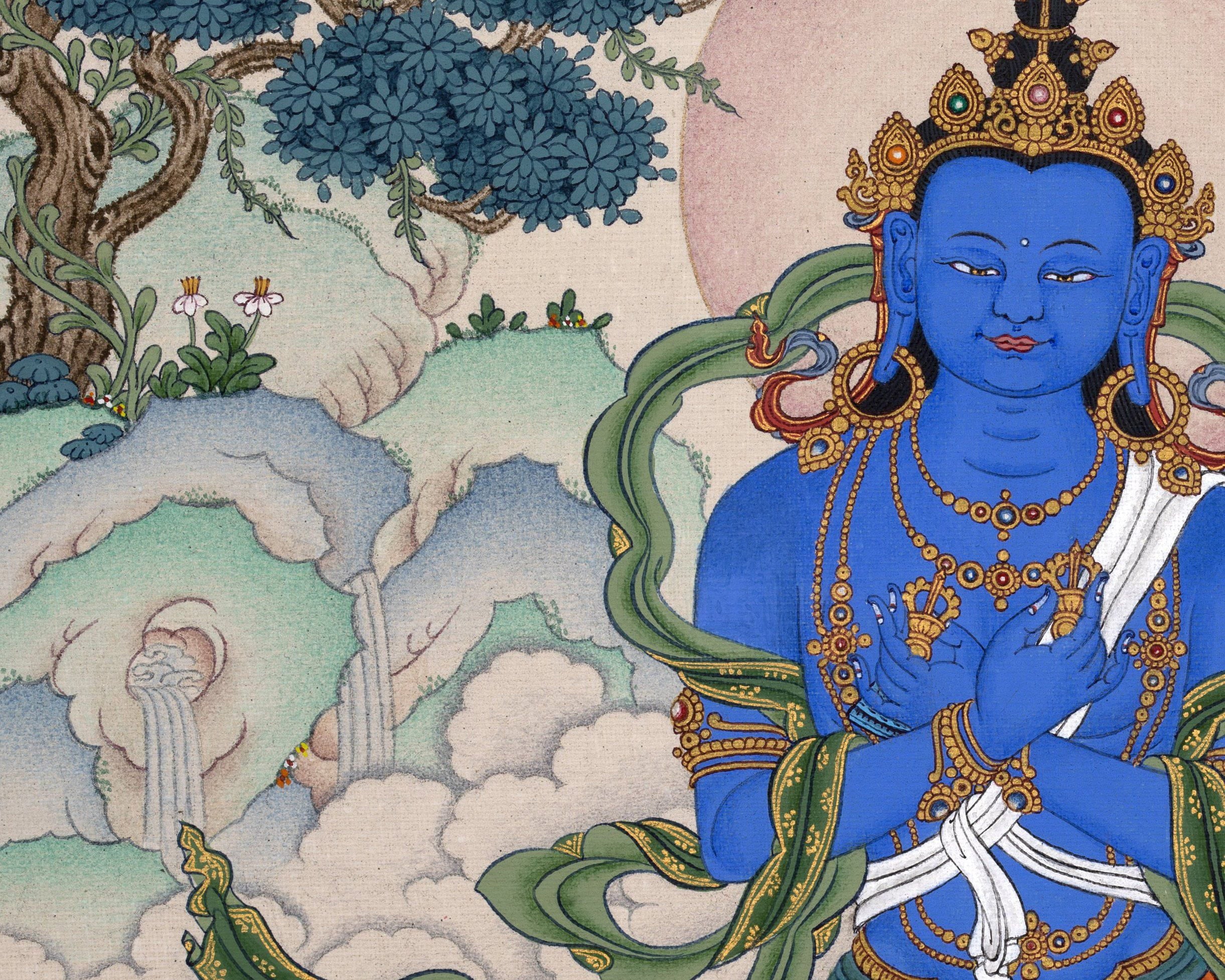 Vajradhara Thangka, Hand Painted Tibetan Painting in Natural Stone Colors, Buddha thangka painting, Karma Gadri