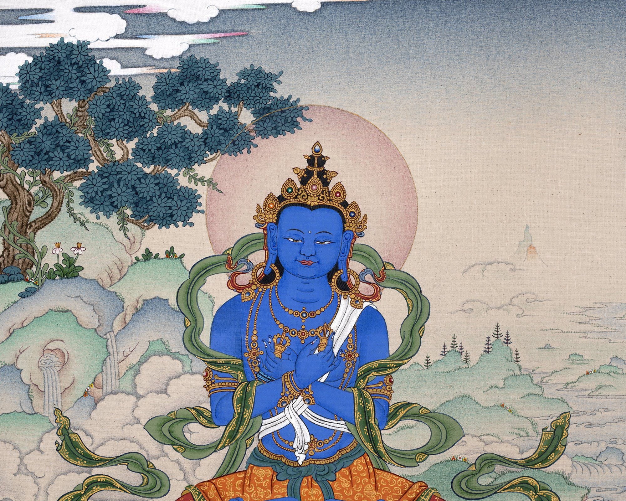 Vajradhara Thangka, Hand Painted Tibetan Painting in Natural Stone Colors, Buddha thangka painting, Karma Gadri