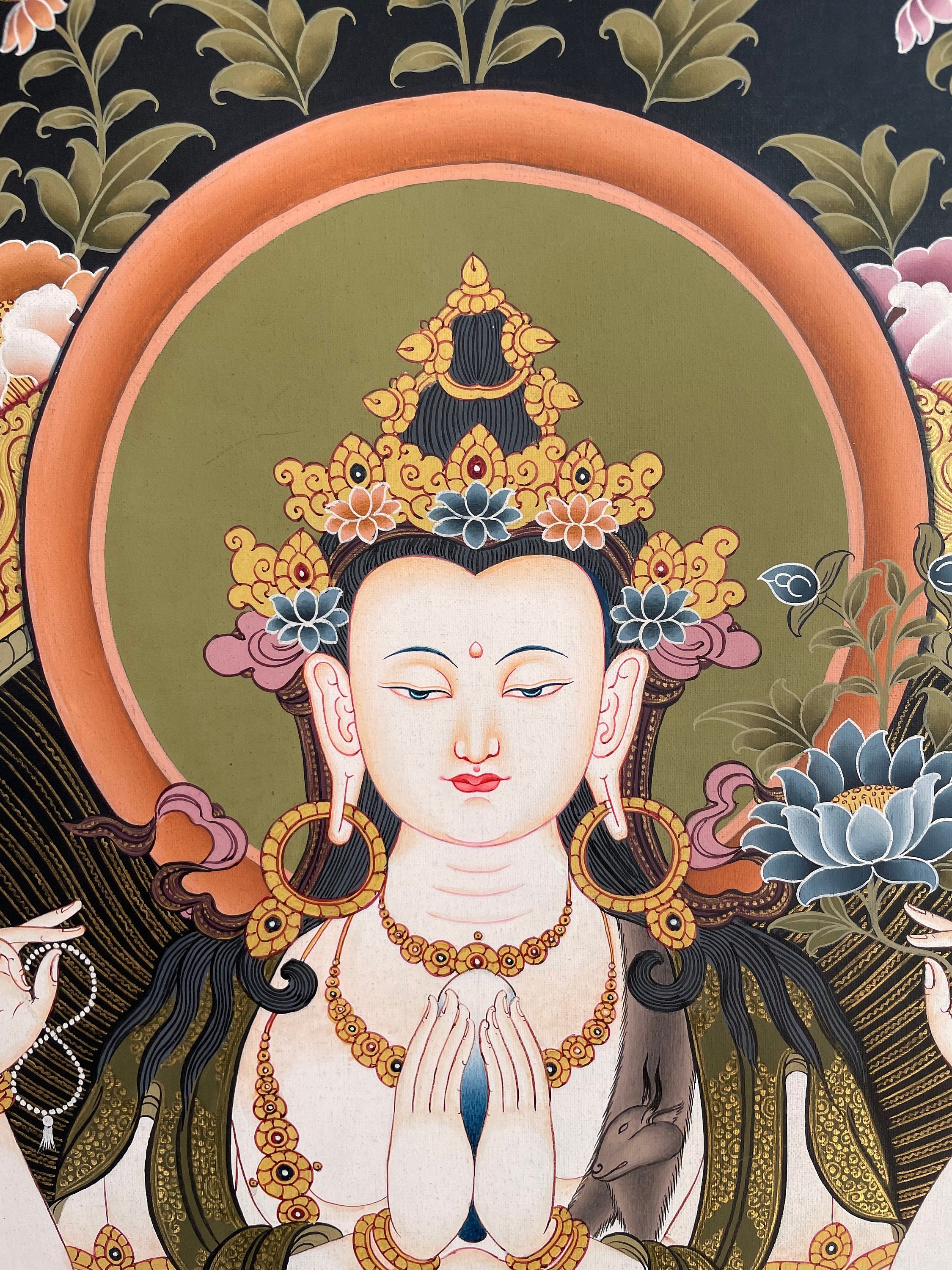 4 Armed Chengrezig | Avalokiteshvara Tibetan Thangka | Wall Decors