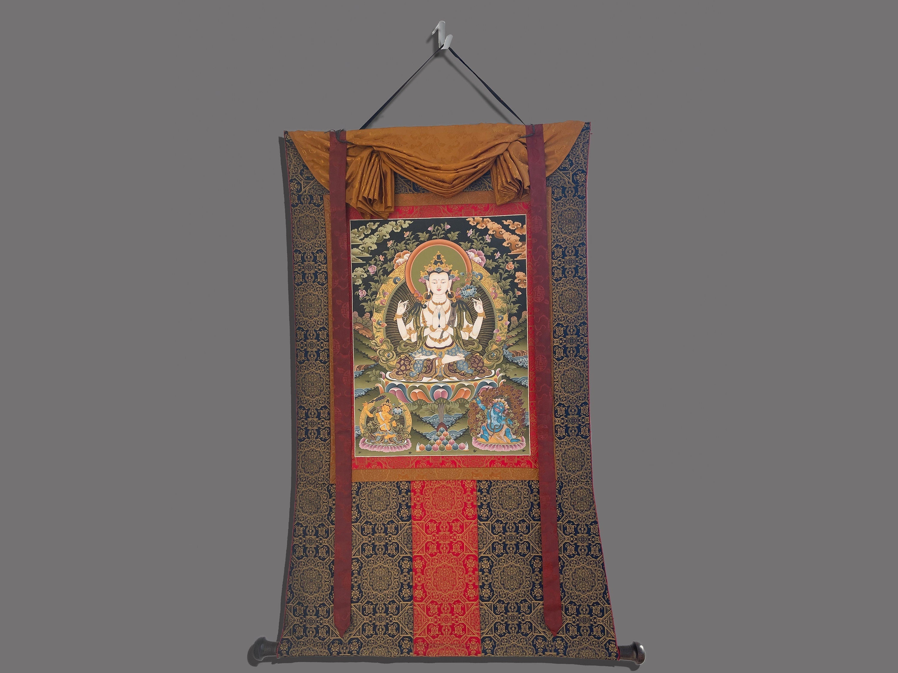 4 Armed Chengrezig | Avalokiteshvara Tibetan Thangka | Wall Decors
