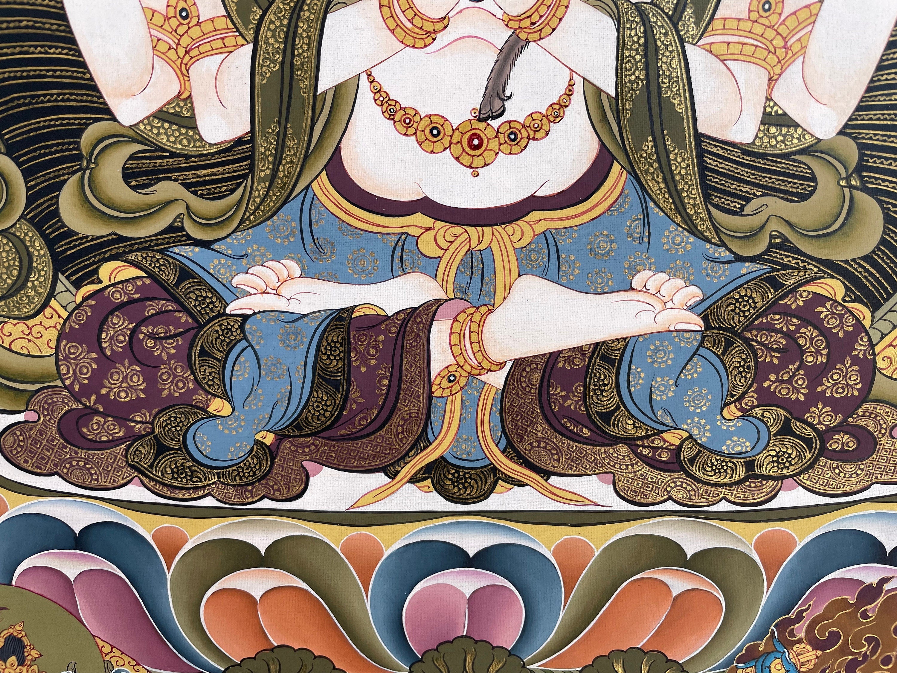 4 Armed Chengrezig | Avalokiteshvara Tibetan Thangka | Wall Decors