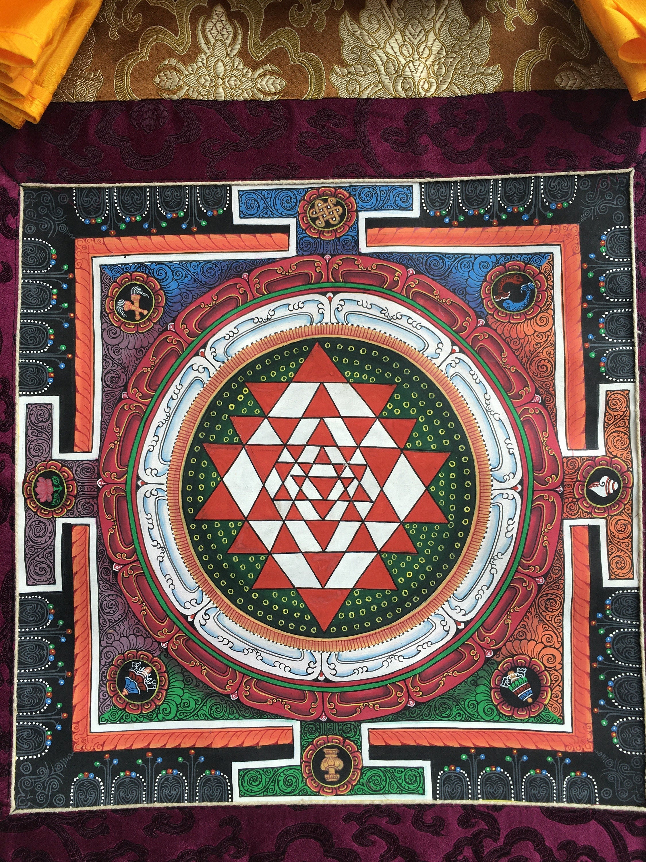Shri Yantra Mandala Thangka | Brocade Mounted Himalayan Art