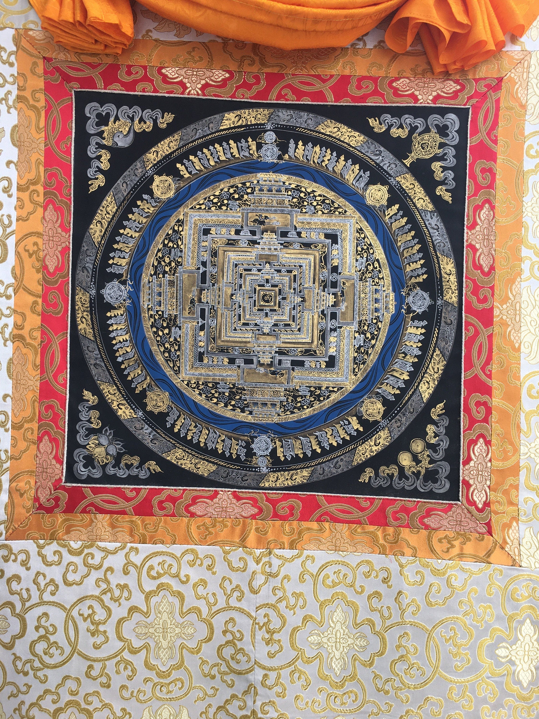 Kalachakra Mandala | Black And Gold Painting