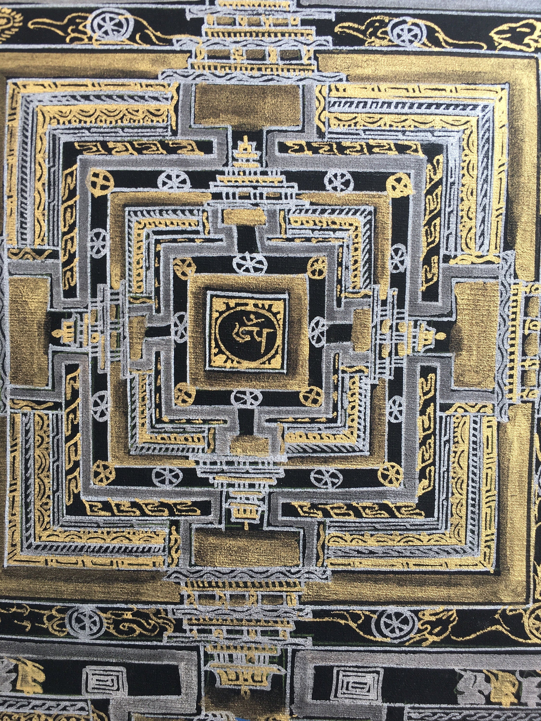 Kalachakra Mandala | Black And Gold Painting