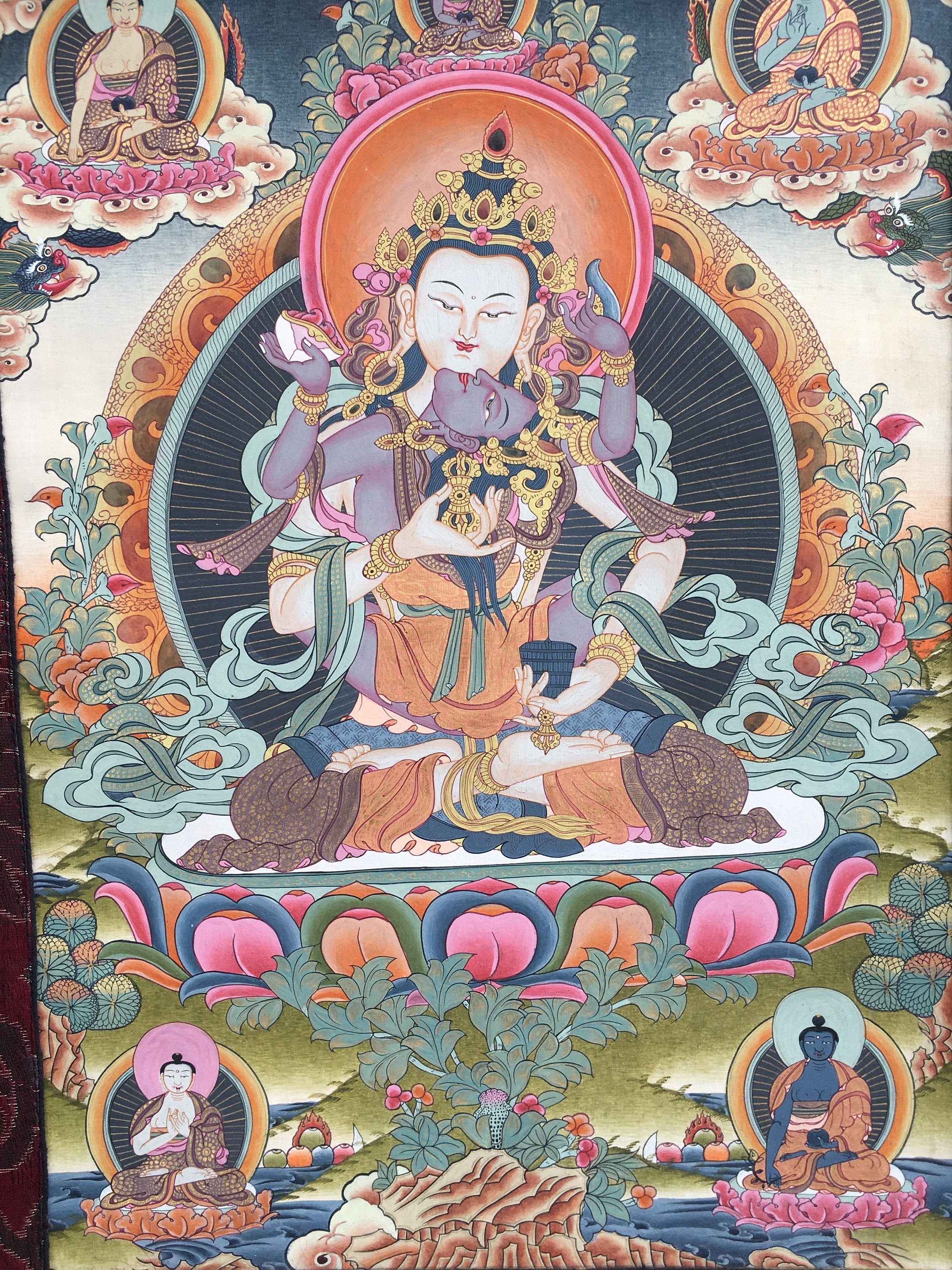 Dorje Sempa Yabyum |Brocade Mounted Original Hand Painted Thangka
