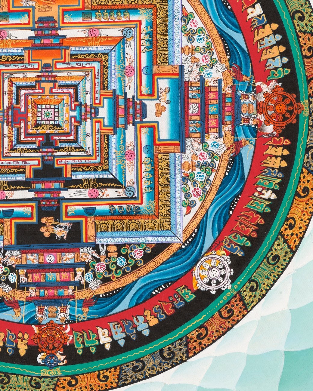 Green Kalachakra Mandala | Original Hand Painted Tibetan Wheel Of Time Wheel Of time Thangka Painting | Buddhist Wall Decoration Painting