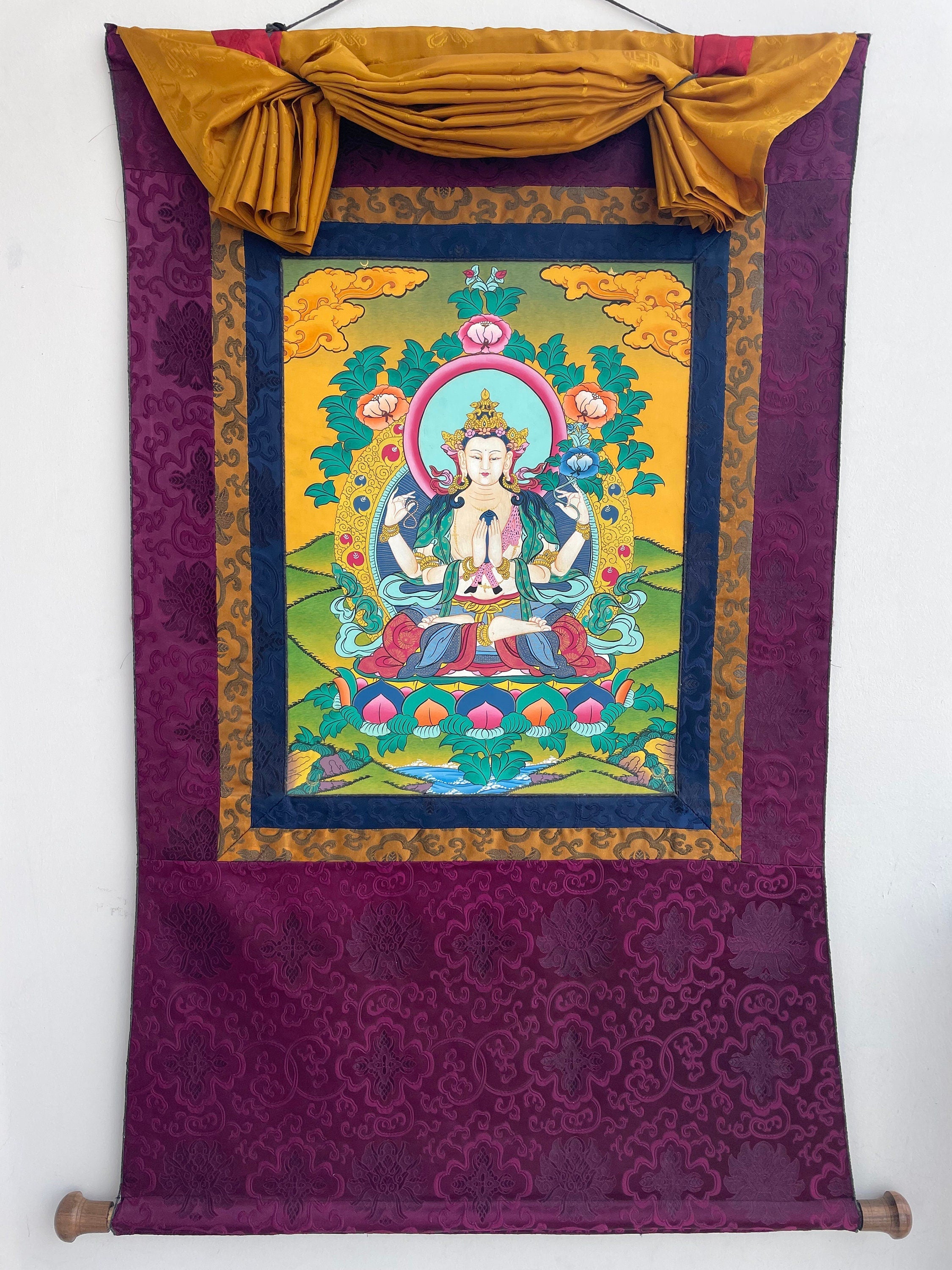 Hand-painted Chengrezig Thangka | Eternal Loving and Kindness