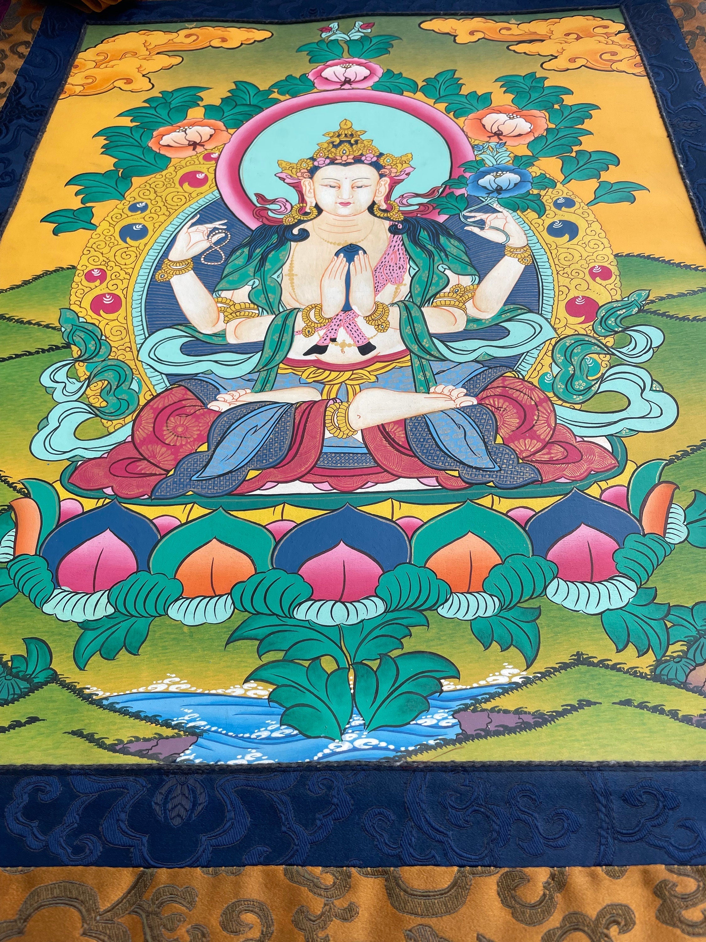 Hand-painted Chengrezig Thangka | Eternal Loving and Kindness