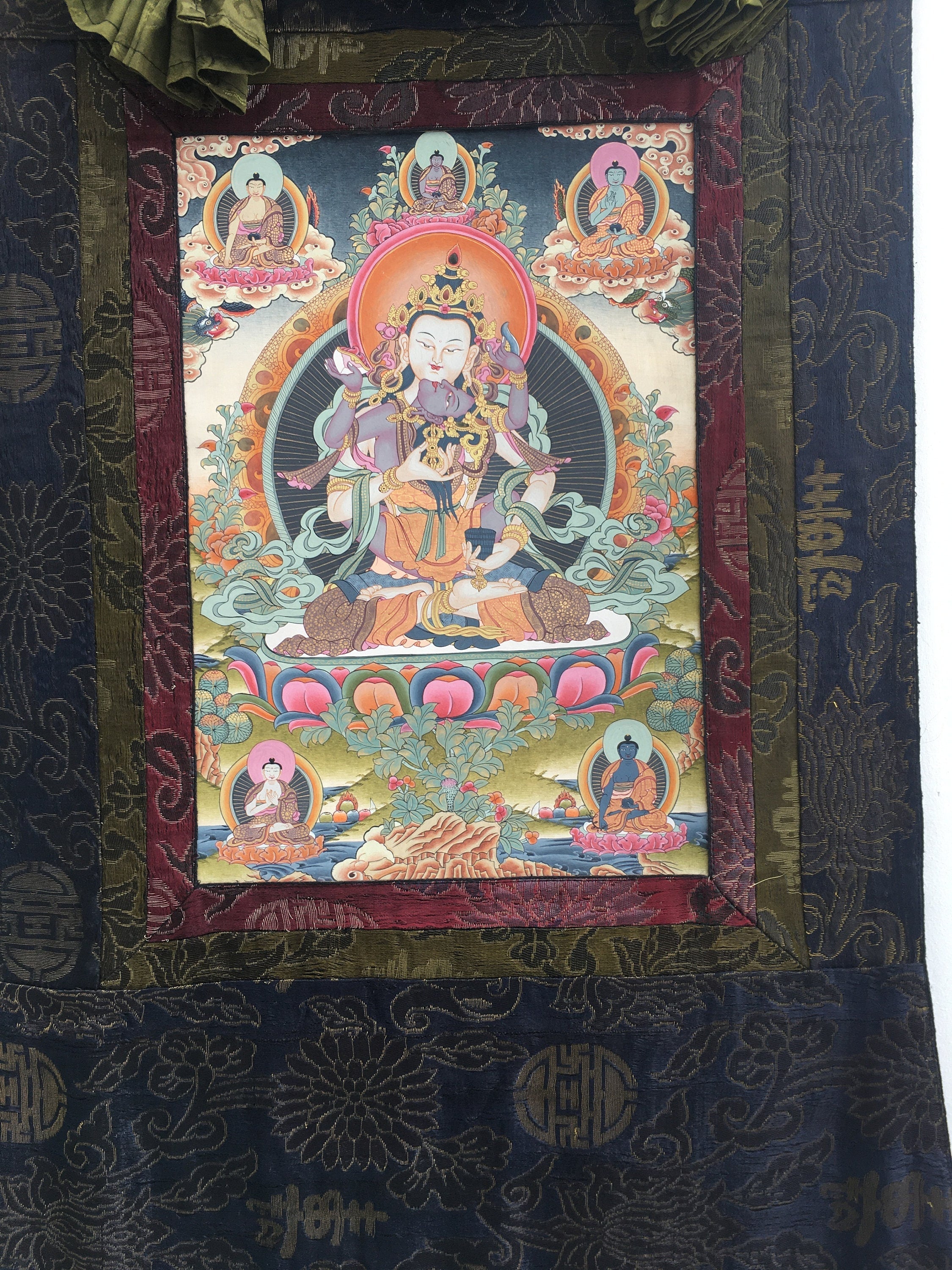 Dorje Sempa Yabyum |Brocade Mounted Original Hand Painted Thangka