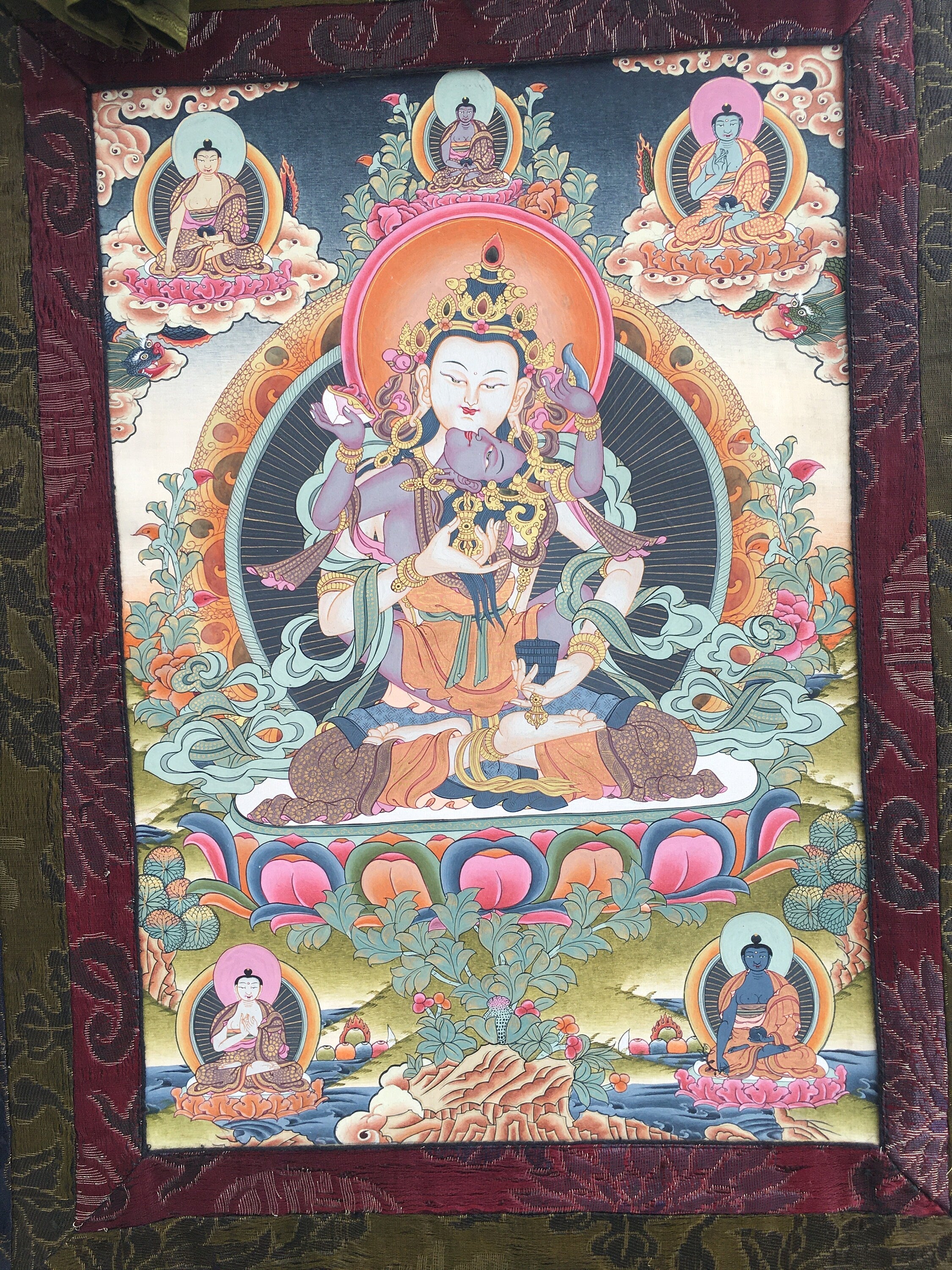 Dorje Sempa Yabyum |Brocade Mounted Original Hand Painted Thangka