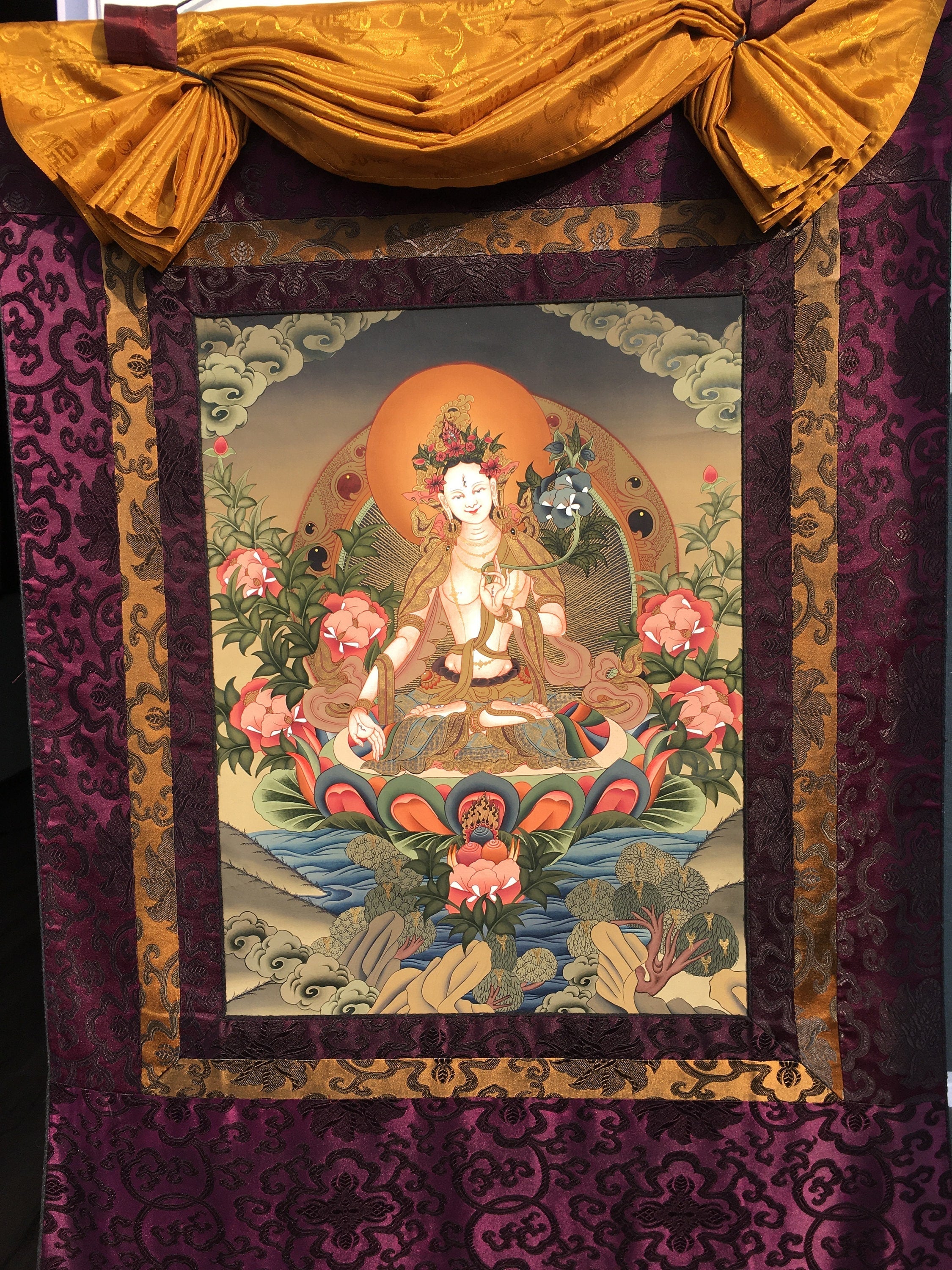Tara Brocade Mounted Thangka | Spiritual Gift for Buddhists