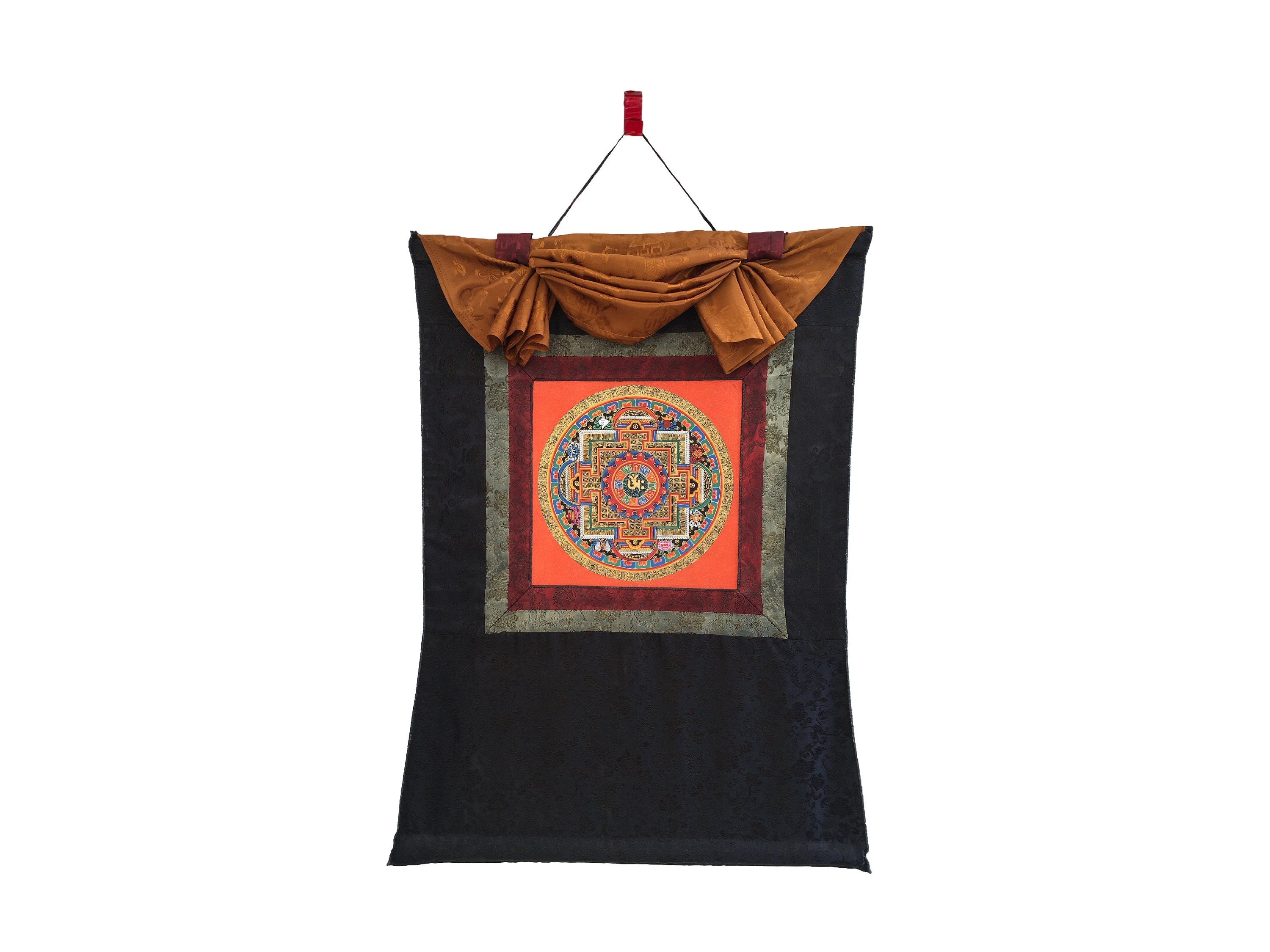 Brocade Om Mandala Thangka | Buddhist Handpainted Art | Religious Wall Decor