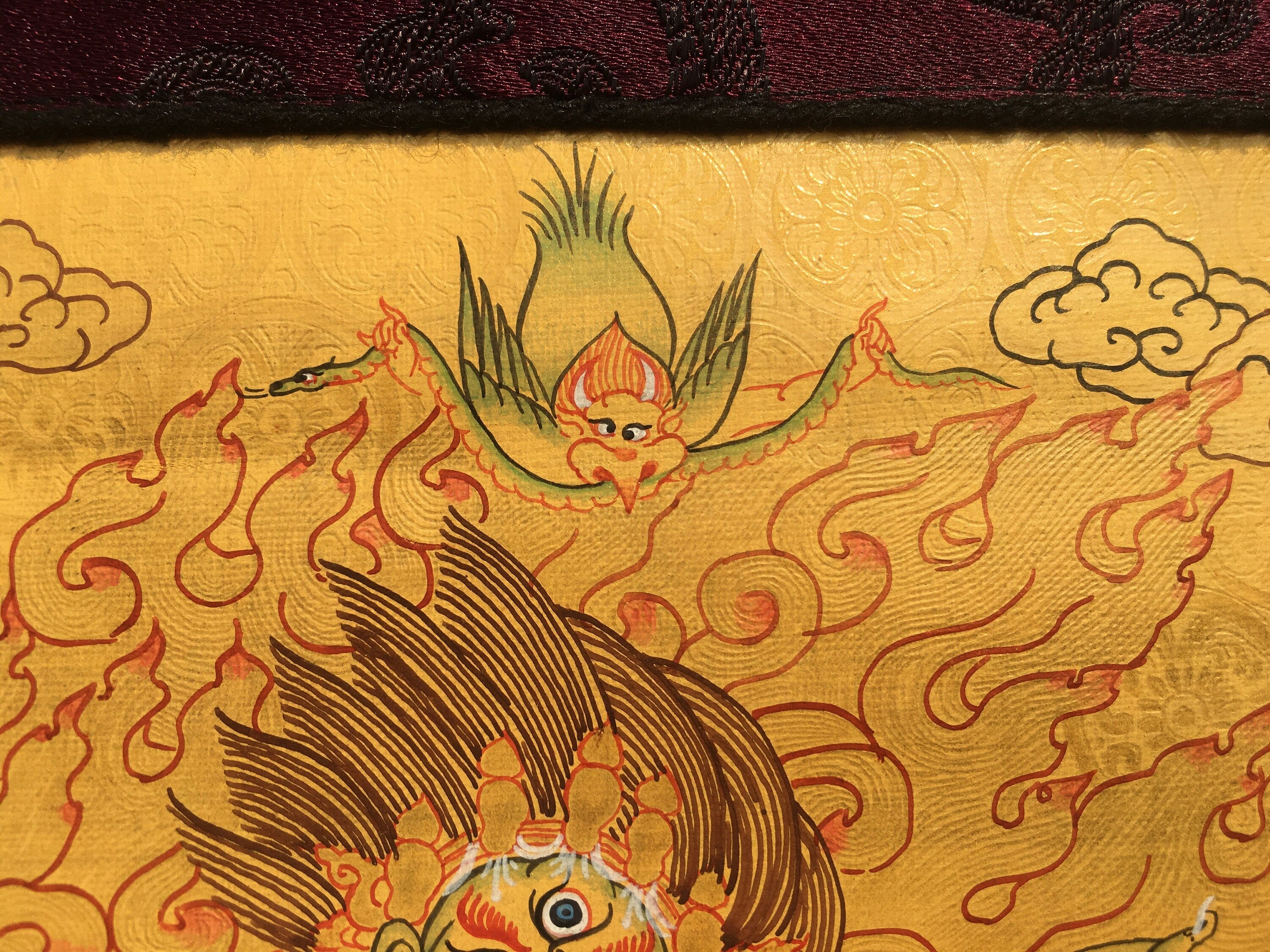 Six- Armed Mahakala| Hand Painted Buddhist Art | Brocade Mounted | Small Size Buddhist Painting for wall decoration and alter space
