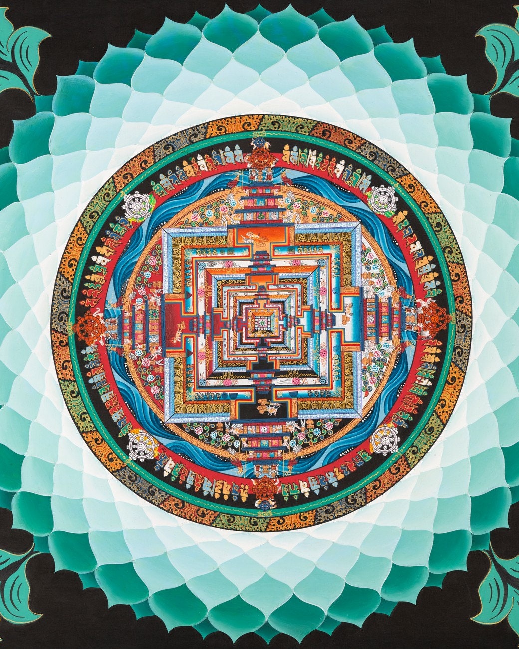 Green Kalachakra Mandala | Original Hand Painted Tibetan Wheel Of Time Wheel Of time Thangka Painting | Buddhist Wall Decoration Painting