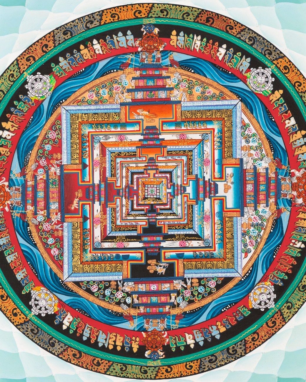 Green Kalachakra Mandala | Original Hand Painted Tibetan Wheel Of Time Wheel Of time Thangka Painting | Buddhist Wall Decoration Painting